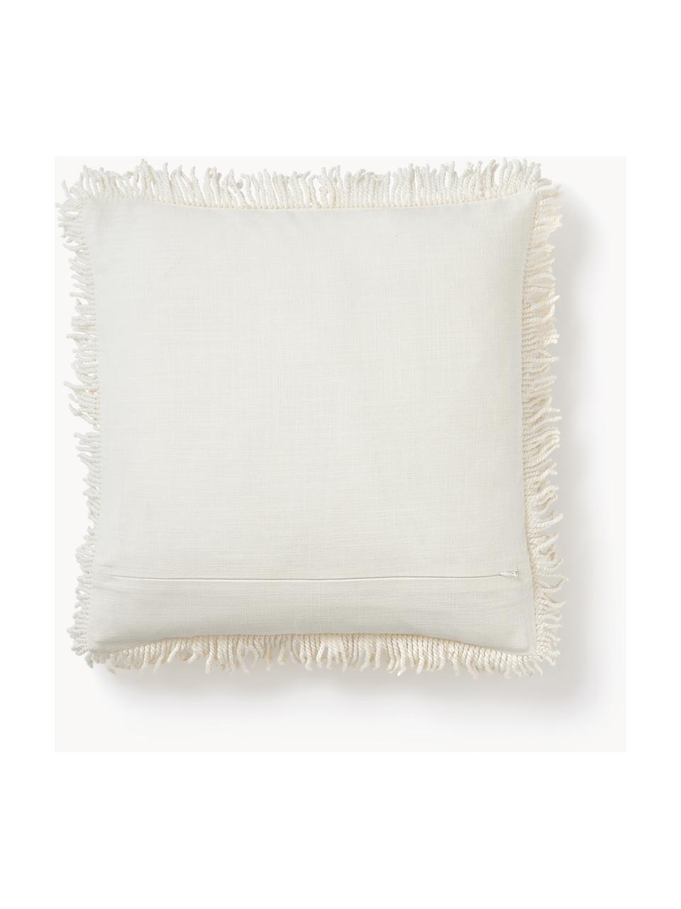 Geborduurde kussenhoes Nedda met franjes, Franjes: 100% polyester, Lichtbeige, B 45 x L 45 cm