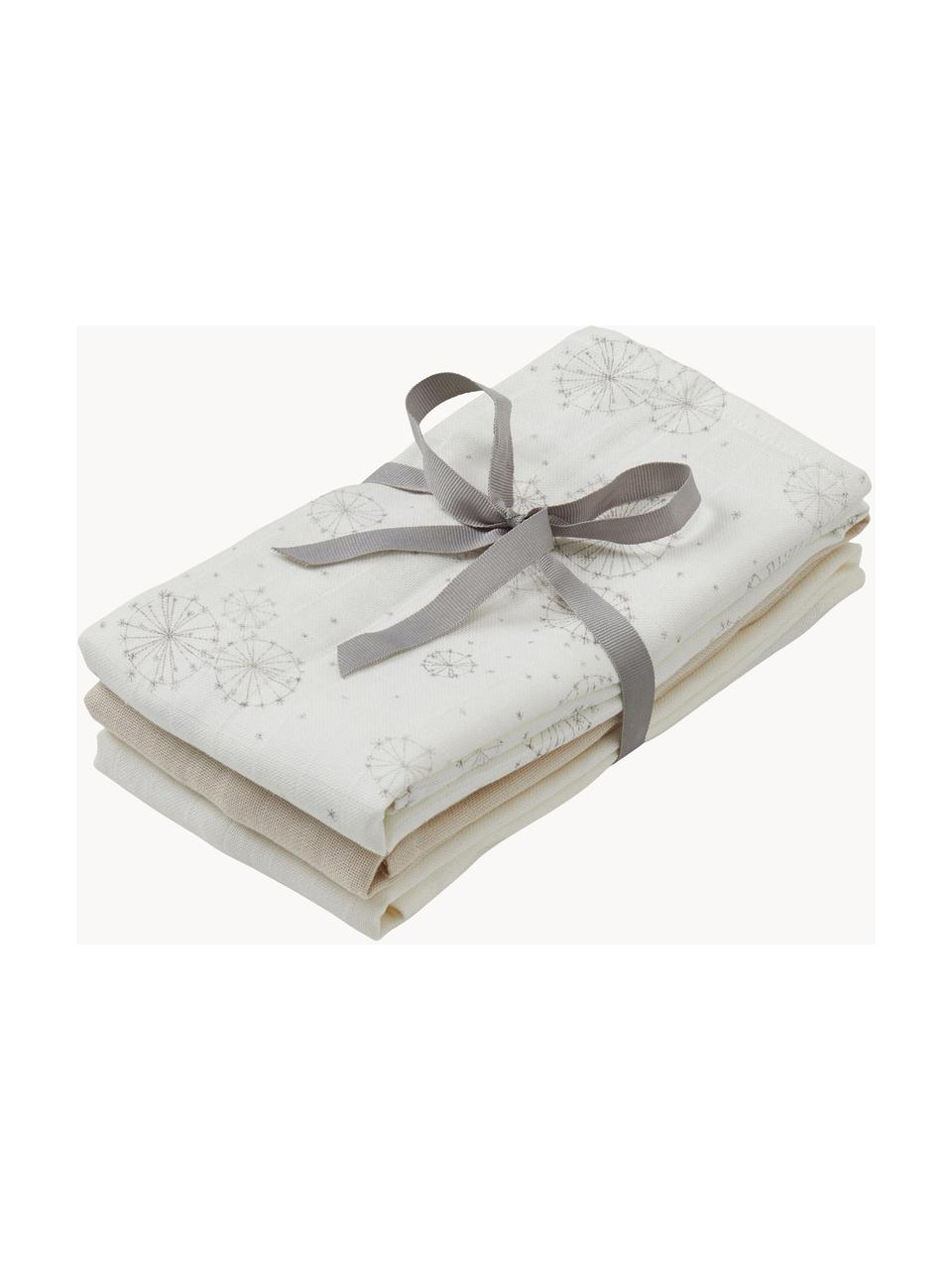 Mousseline doekenset Dandelion, 3-delig, 100% biokatoen, GOTS-gecertificeerd, Crèmekleurig, beige, patroon, B 70 x L 70 cm