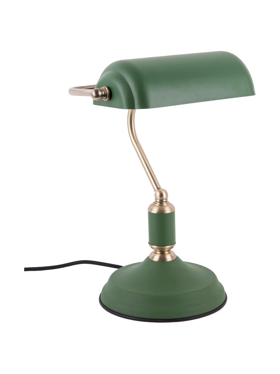 Lámpara de escritorio pequeña de metal Bank, estilo retro, Pantalla: metal recubierto, Cable: plástico, Verde, An 27 x Al 34 cm