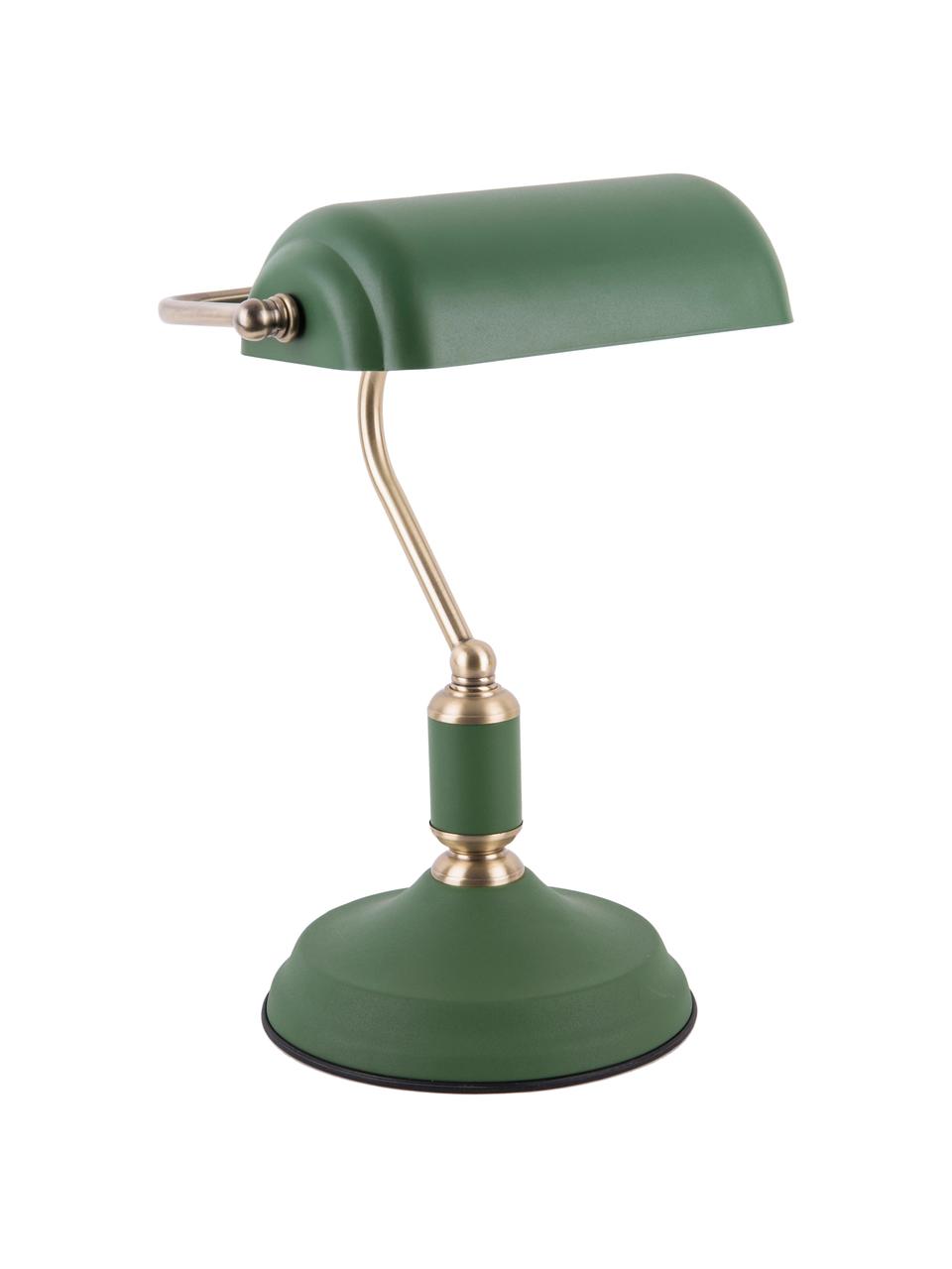 Kleine Retro-Schreibtischlampe Bank aus Metall, Lampenschirm: Metall, beschichtet, Lampenfuß: Metall, beschichtet, Grün, B 27 x H 34 cm