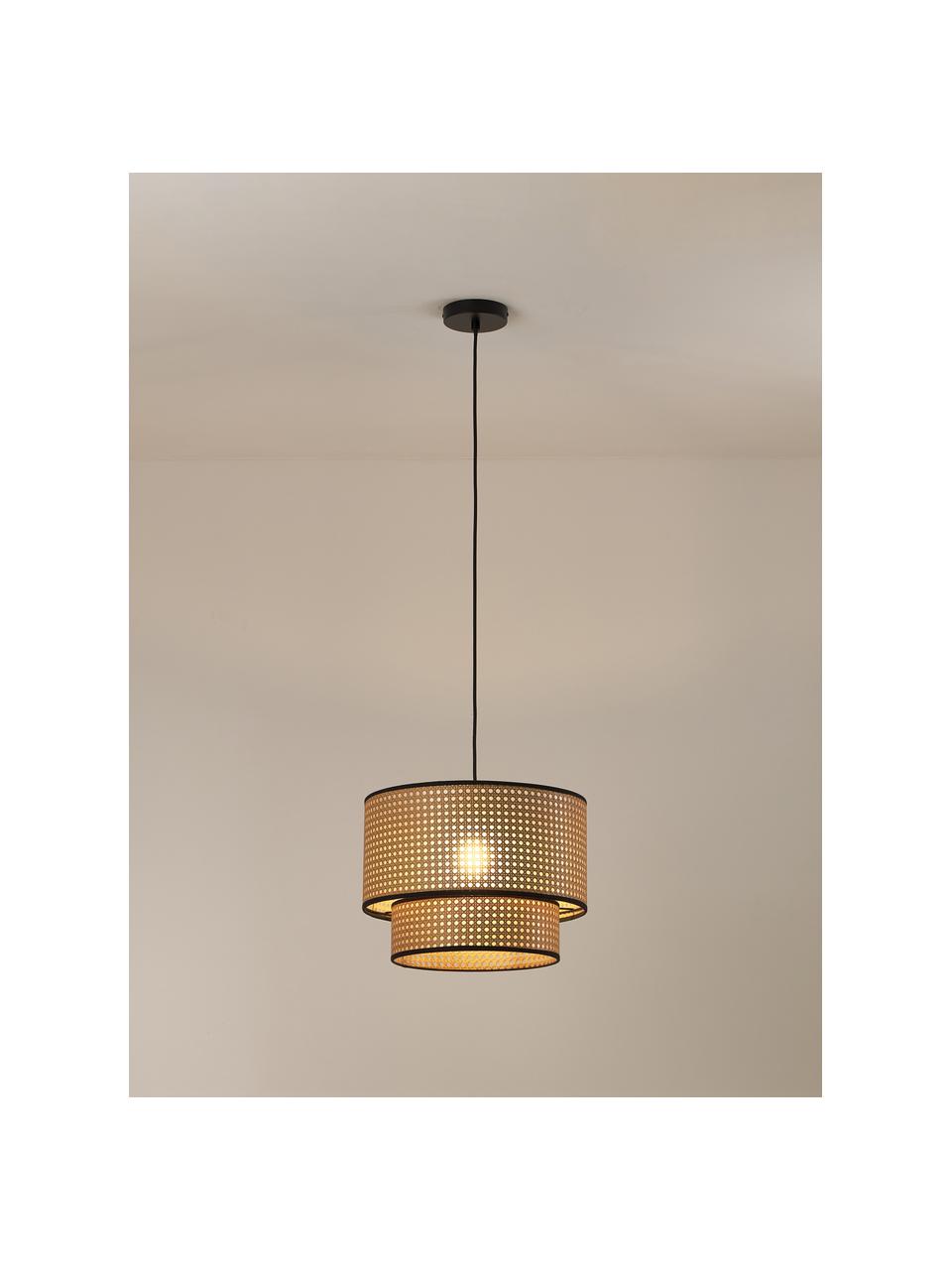 Hanglamp Vienna van Weens vlechtwerk, Lampenkap: kunststof, Lichtbruin, zwart, Ø 40 x H 30 cm