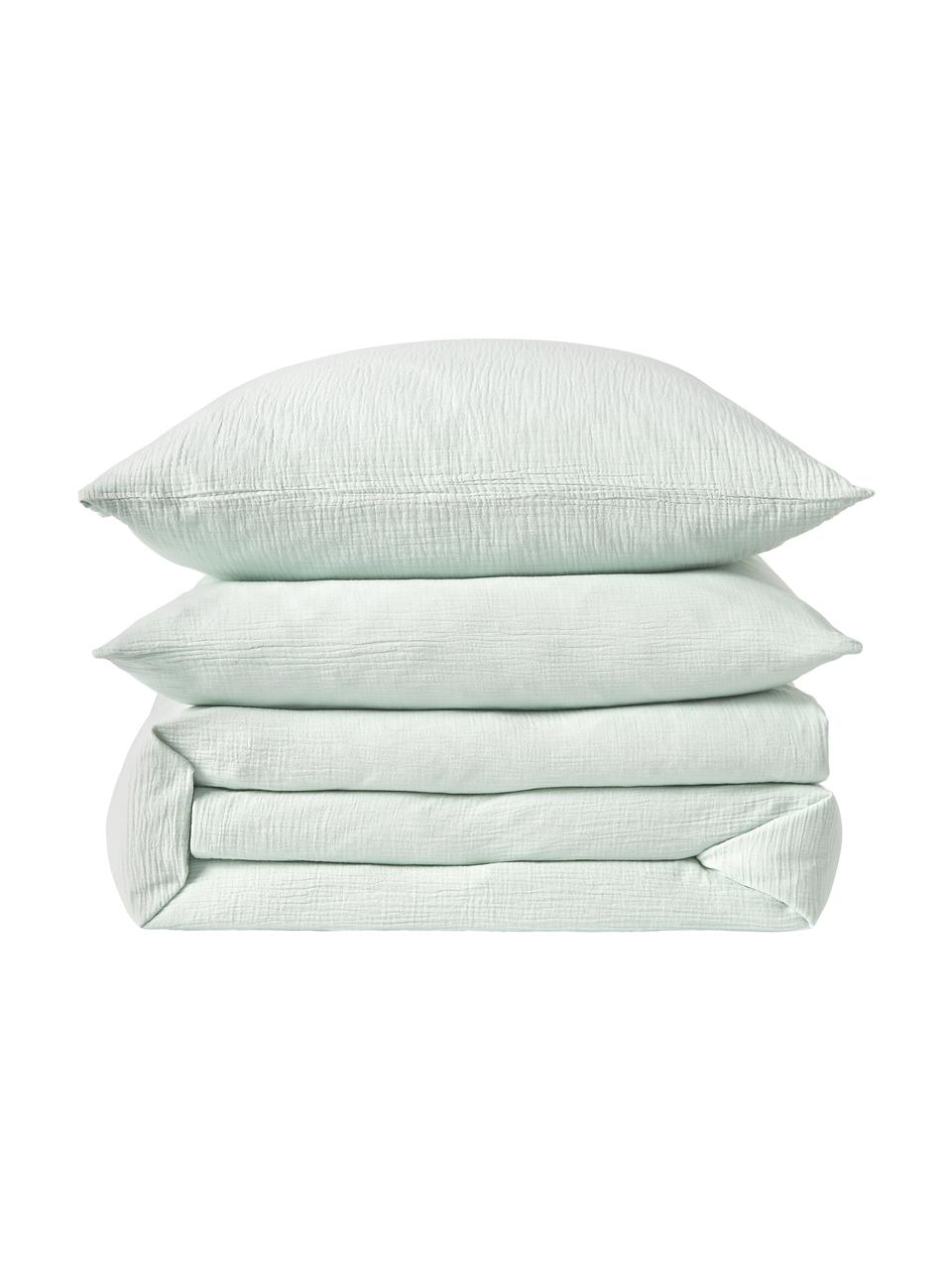 Funda nórdica de muselina Odile, Verde salvia, Cama 90 cm (155 x 220 cm)