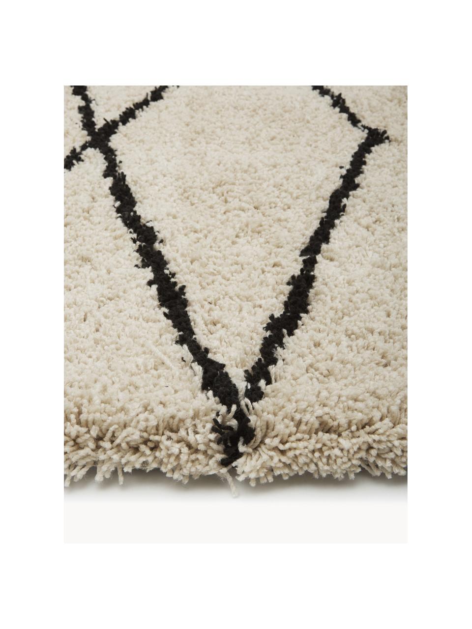 Flauschiger Hochflor-Teppich Nouria, handgetuftet, Flor: 100 % Polyester, Beige, Schwarz, B 200 x L 300 cm (Größe L)