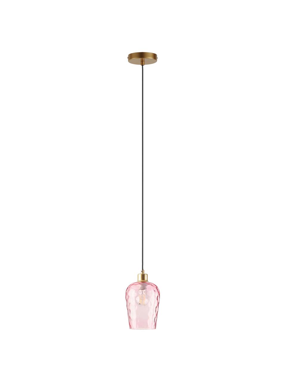 Lampada piccola a sospensione in vetro rosa Rania, Paralume: vetro, Baldacchino: metallo verniciato a polv, Rosa, oro, Ø 14 x Alt. 20 cm