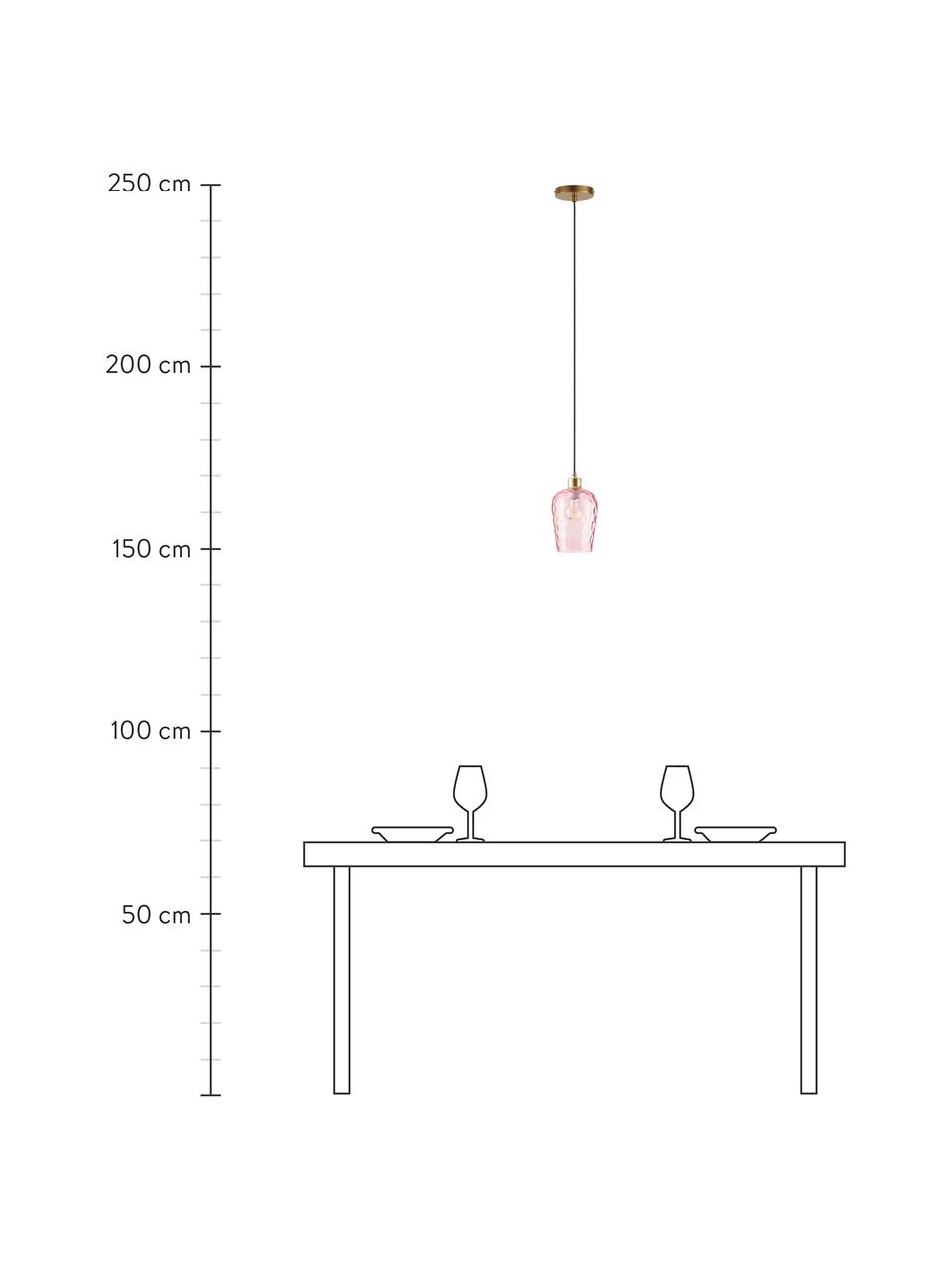 Kleine hanglamp Rania in roze, Lampenkap: glas, Baldakijn: gepoedercoat metaal, Decoratie: gepoedercoat metaal, Roze, goudkleurig, Ø 14 x H 20 cm