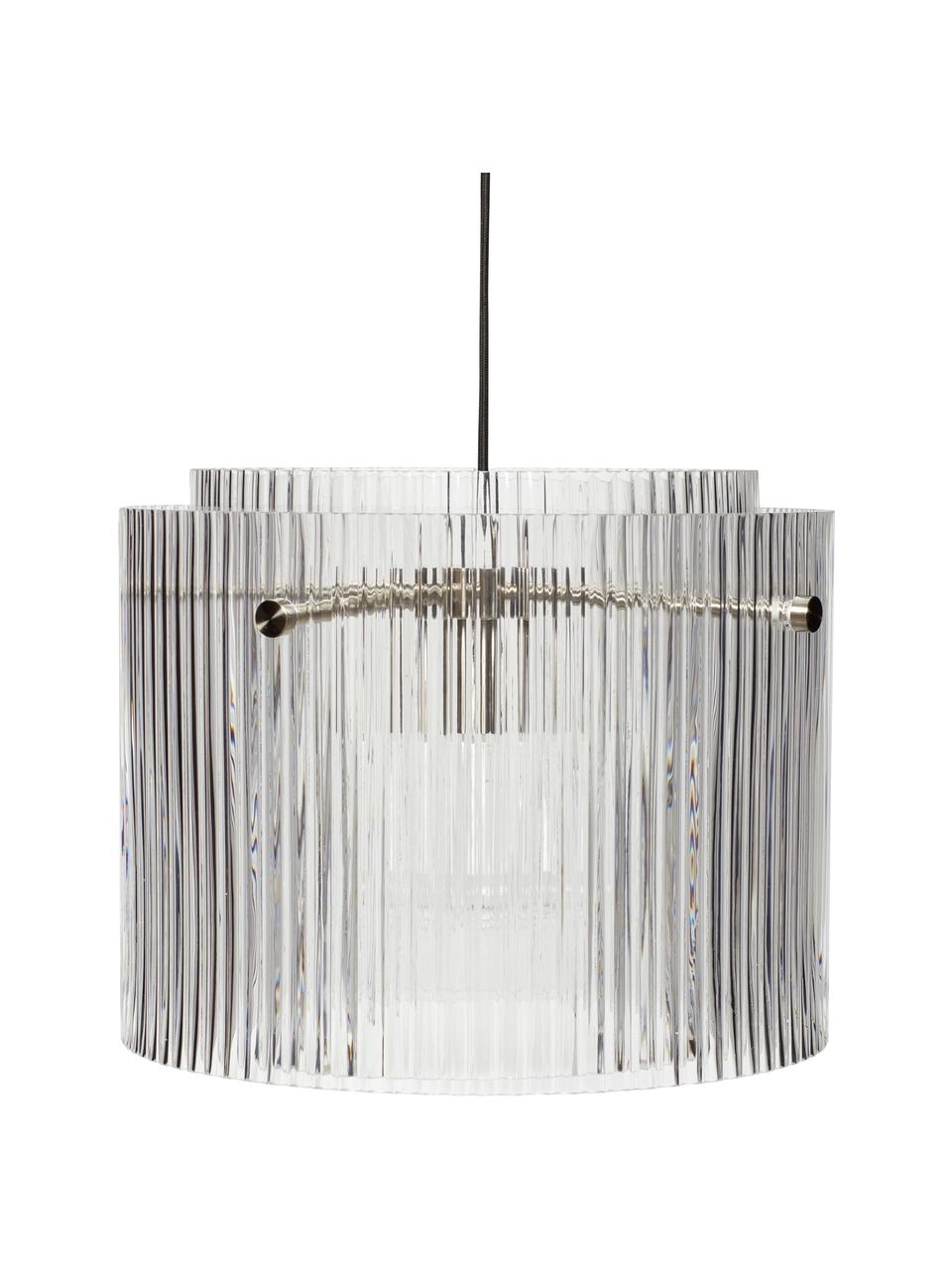 Glazen hanglamp Rimpel met geribbeld oppervlak, Lampenkap: glas, Fitting: vermessingd metaal, Baldakijn: vermessingd metaal, Transparant, Ø 41 x H 32 cm