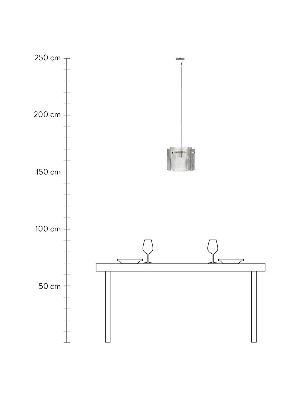 Glazen hanglamp Rimpel met geribbeld oppervlak, Lampenkap: glas, Fitting: vermessingd metaal, Baldakijn: vermessingd metaal, Transparant, Ø 41 x H 32 cm