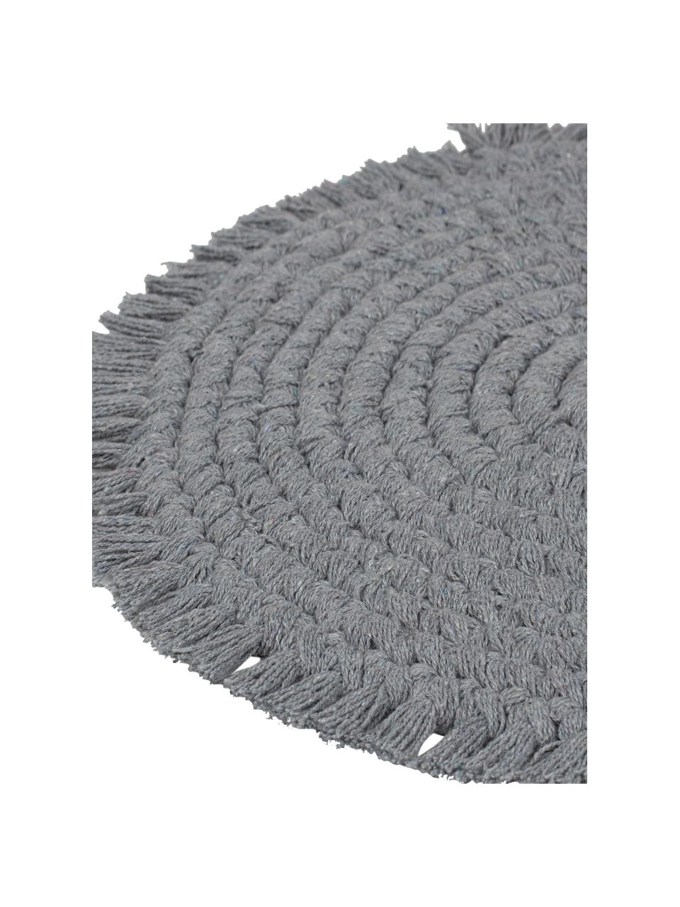 Tovaglietta americana rotonda in cotone con frange Vera, 100% cotone, Grigio, Ø 38 cm