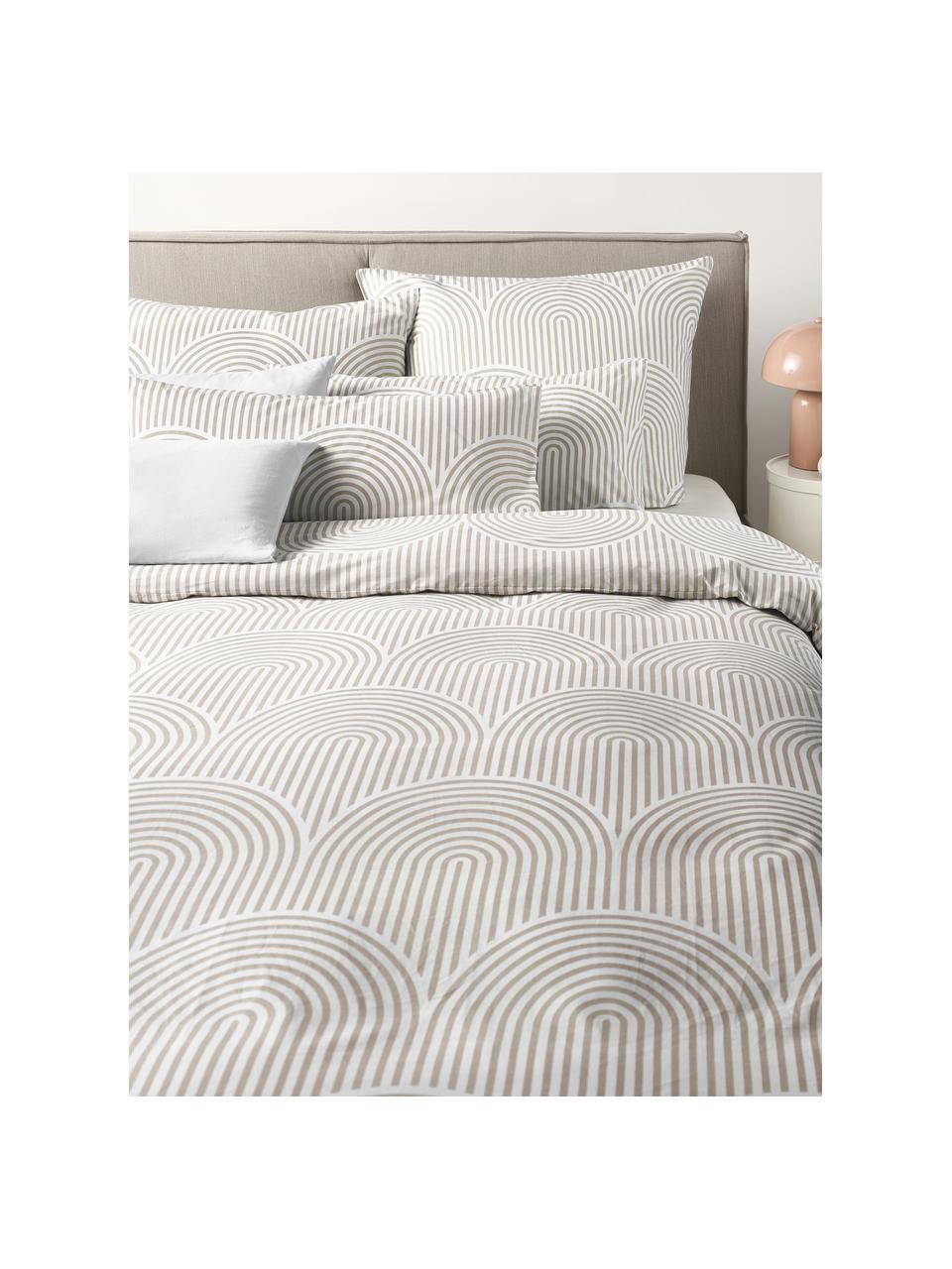 Funda nórdica de algodón Arcs, Beige, blanco, Cama 90 cm (155 x 220 cm)