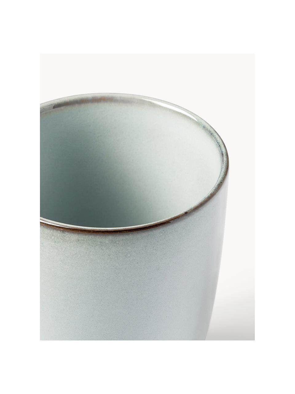 Ručně vyrobené pohárky Thalia, 2 ks, Kamenina, Světle modrá s tmavým okrajem, Ø 9 cm, V 11 cm, 300 ml