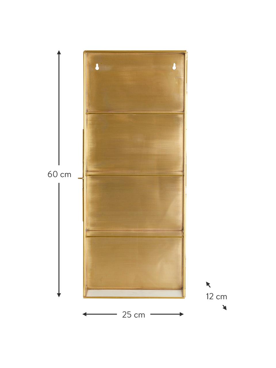 Metall-Wandregal Ada mit Glasablageflächen, Rahmen: Metall, vermessingt, Goldfarben, B 25 x H 60 cm