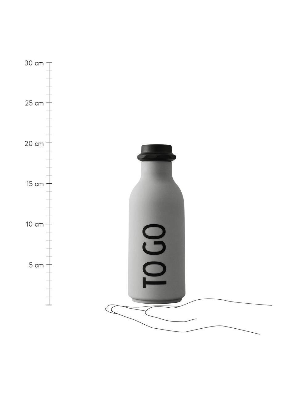 Bottiglia di design grigia con scritta TO GO, Coperchio: polipropilene, Azzurro opaco, nero, Ø 8 x Alt. 20 cm