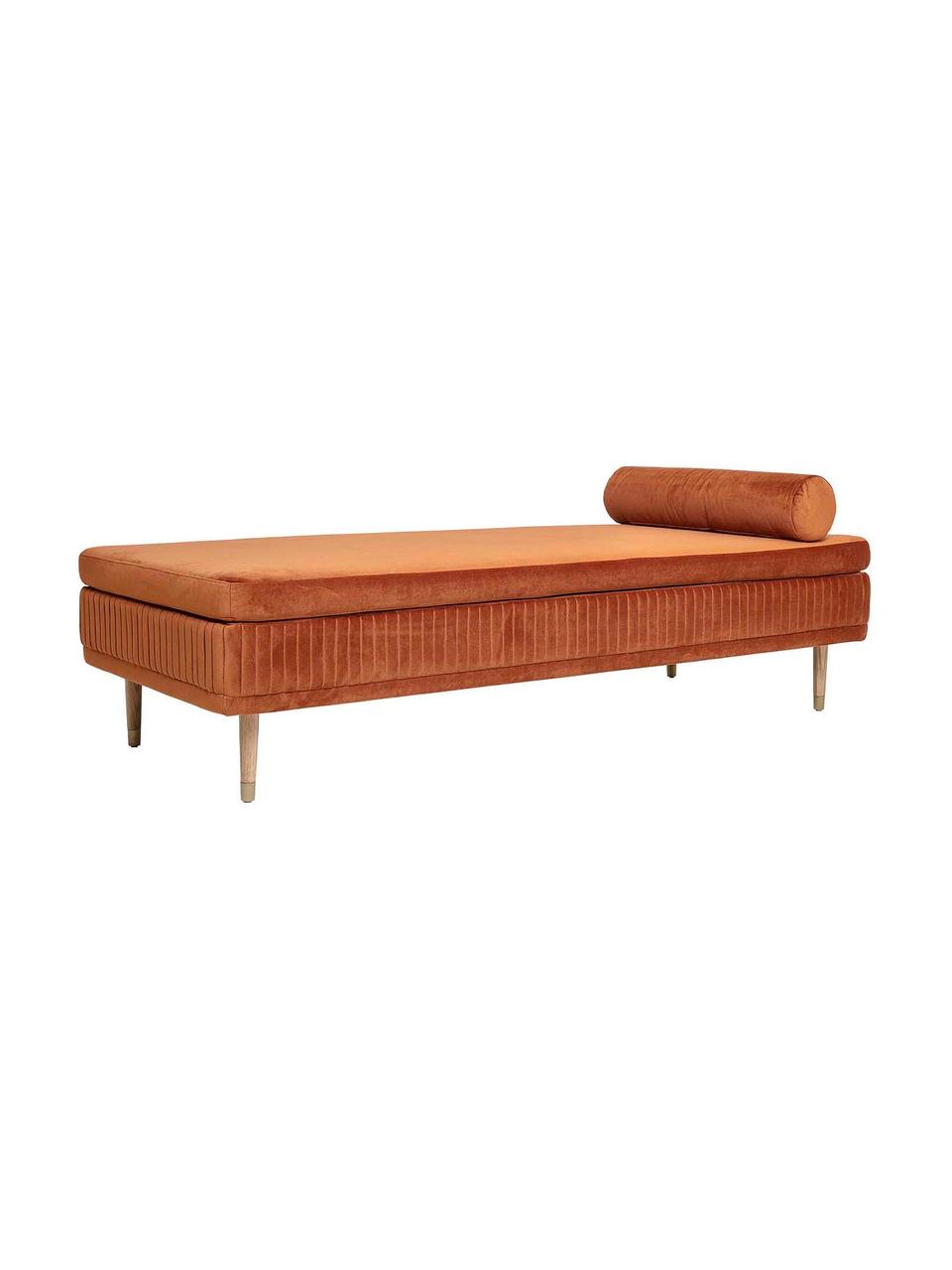 Samt-Daybed Hailey in Rostbraun mit Eichenholz-Füßen, Bezug: Polyestersamt, Füße: Eichenholz, Metall, Samt Rostbraun, B 190 x T 80 cm