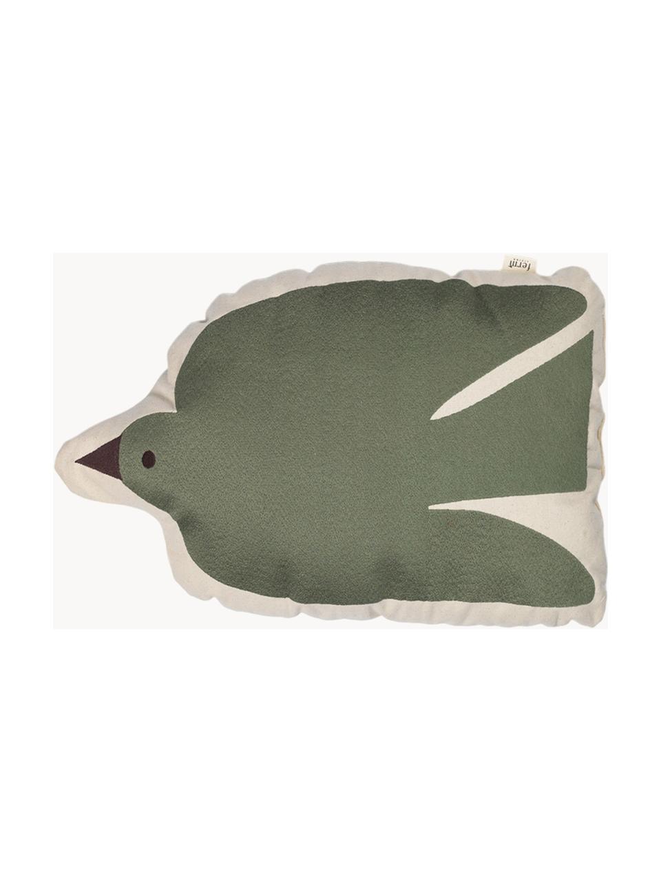 Cuscino in cotone organico Swif Bird, Rivestimento: 100% cotone organico cert, Verde scuro, bianco latte, Larg. 33 x Lung. 48 cm