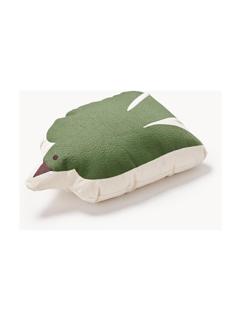 Besticktes Kissen Swif Bird aus Bio-Baumwolle, Bezug: 100 % Bio-Baumwolle, OCS-, Dunkelgrün, Off White, B 33 x L 48 cm