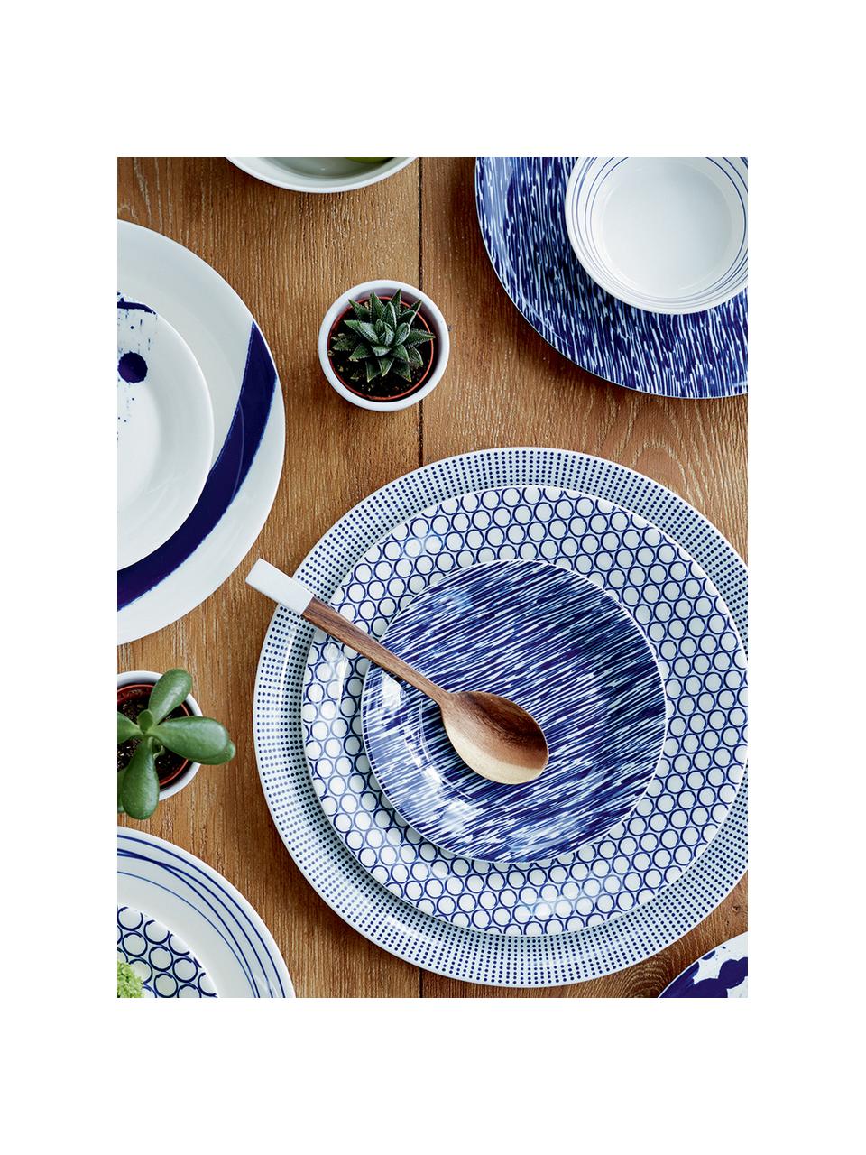 Gemusterte Porzellan-Frühstücksteller Pacific, 6er-Set, Porzellan, Weiß, Blau, Ø 23 cm