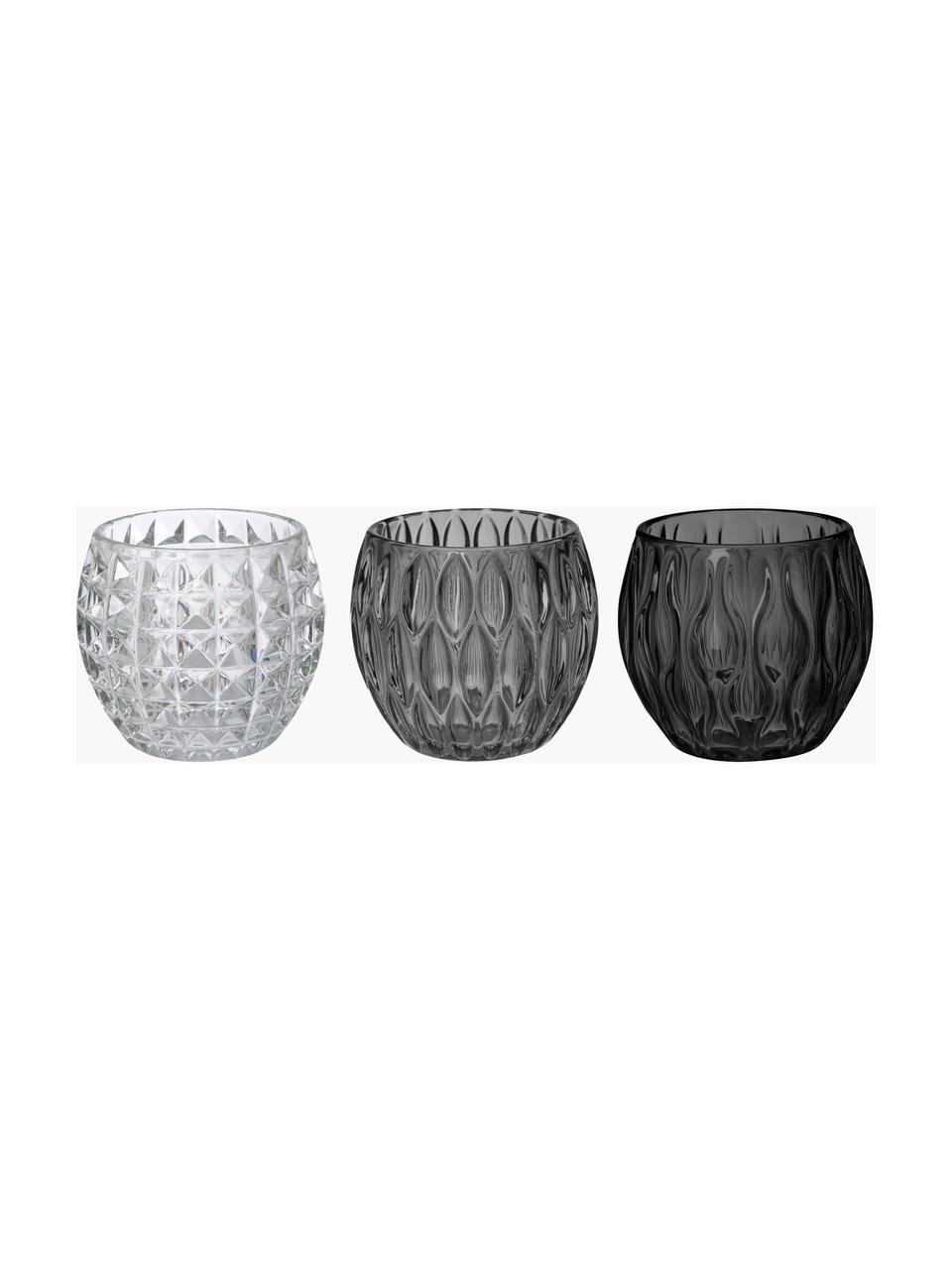 Waxinelichthouderset Aliza, set van 3, Glas, Transparant, donkergrijs, zwart, Alle Ø 10 x H 9 cm