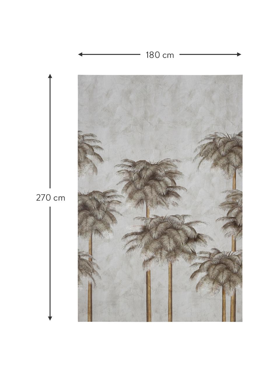 Pluimmuurschildering met palmboommotief, Vlies, Grijs, wit, B 180 cm x H 270 cm