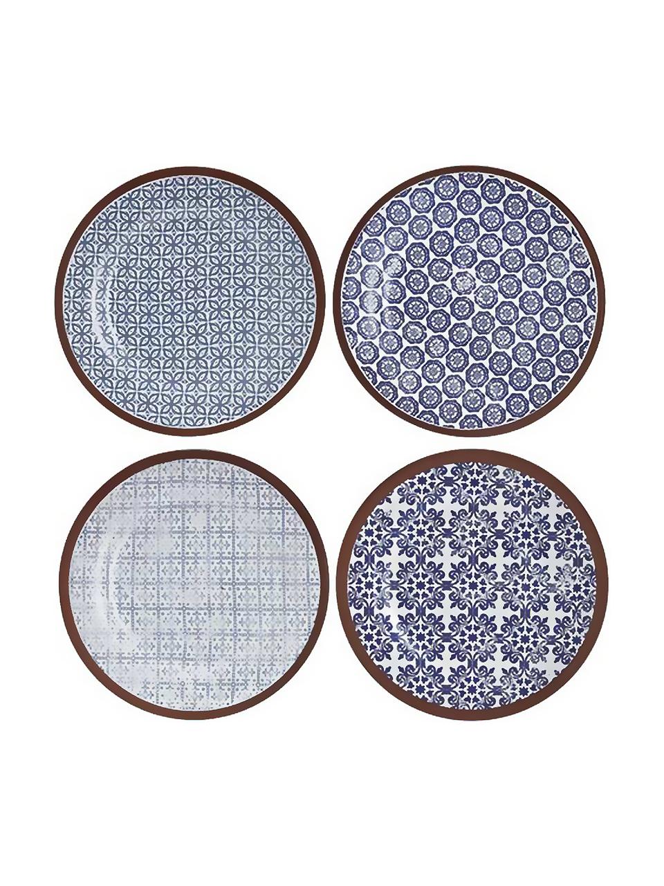 Ensemble d'assiettes faites à la main Tapas, 4 élém., Bleu, blanc, brun