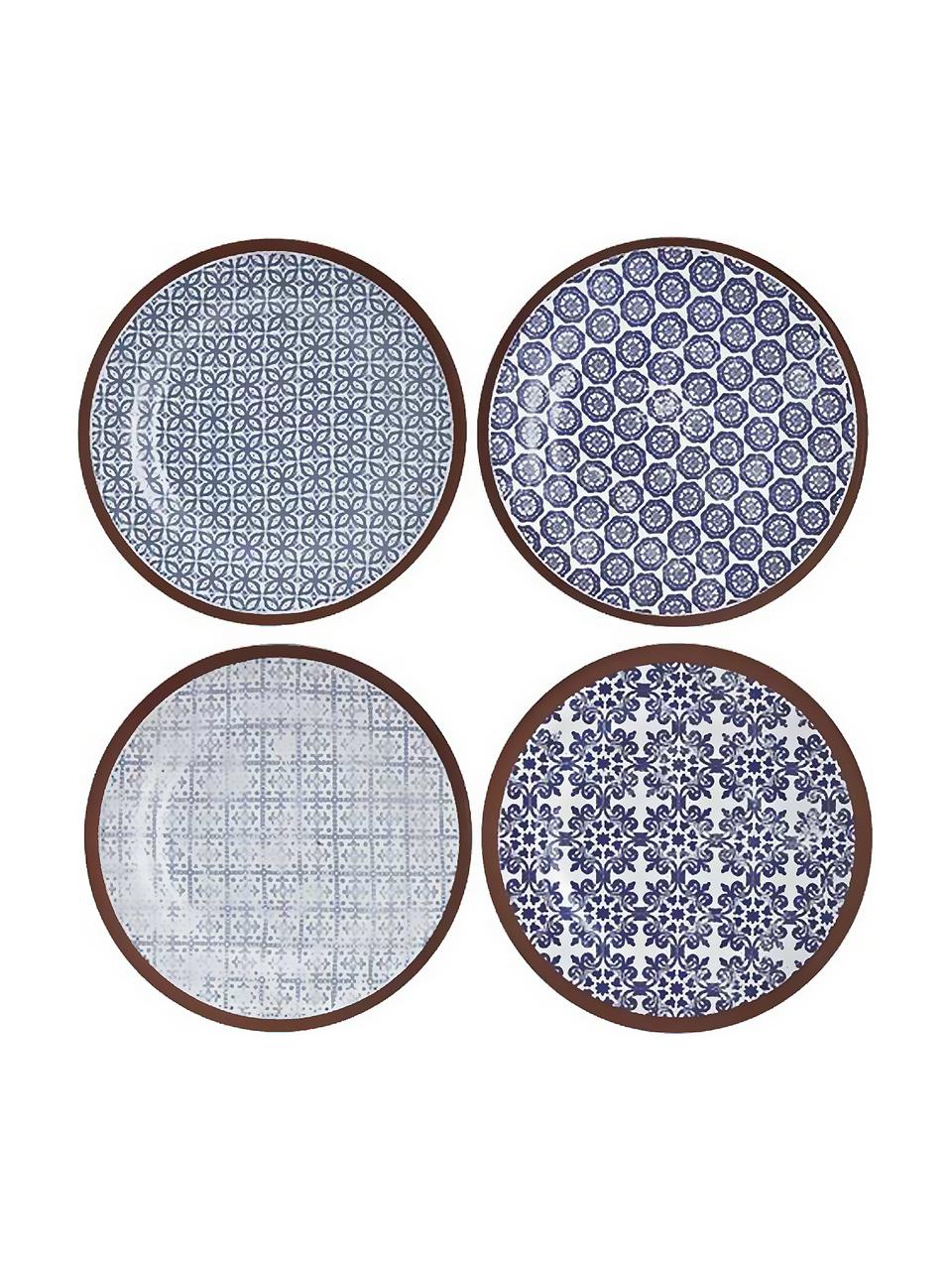Súprava ručne vyrobených raňajkových tanierov Tapas, 4 diely, Modrá, biela, hnedá