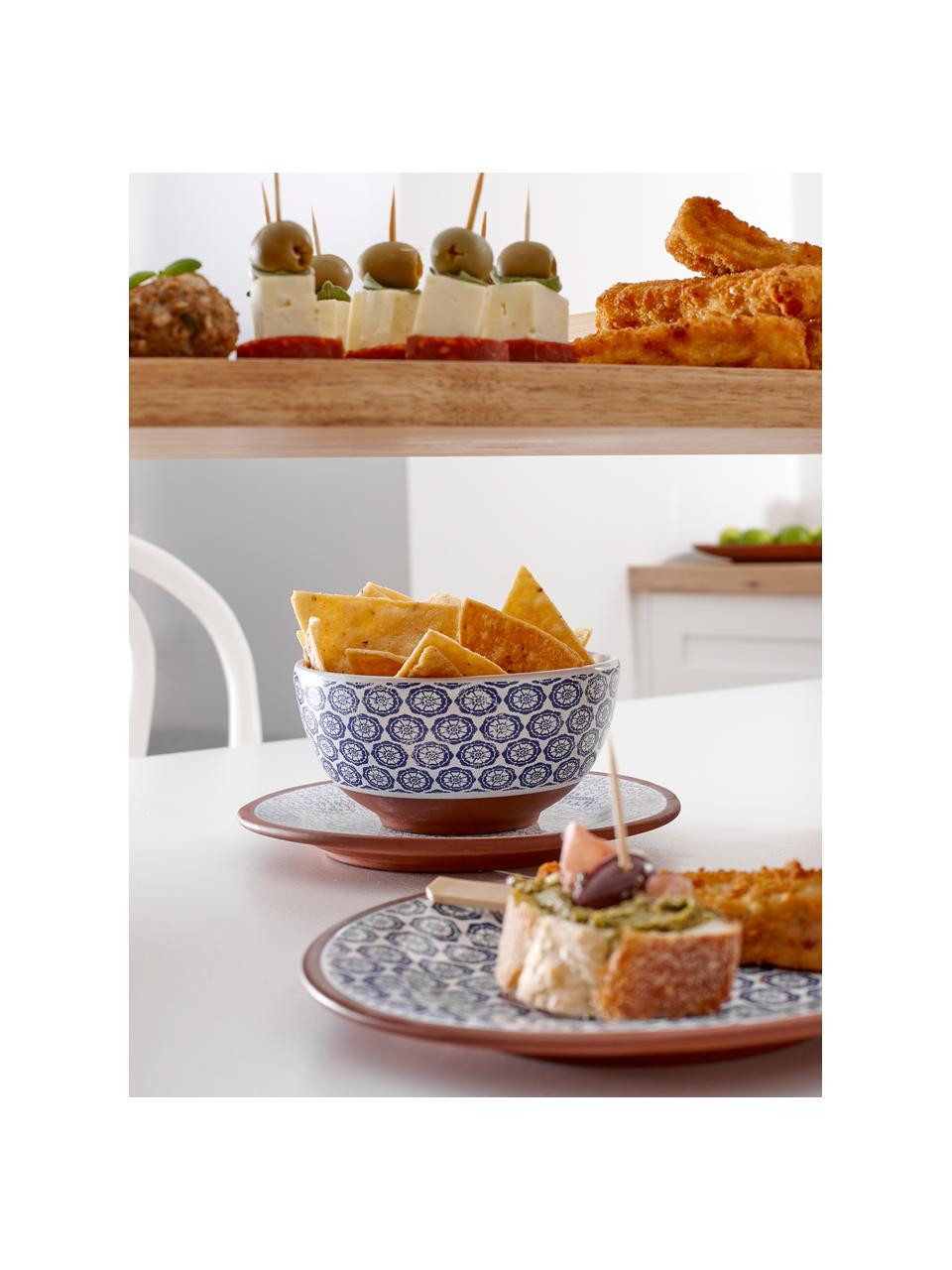 Handgemachte Frühstücksteller Tapas, 4er-Set, Terrakotta, Blau, Weiß, Braun, Ø 19 cm