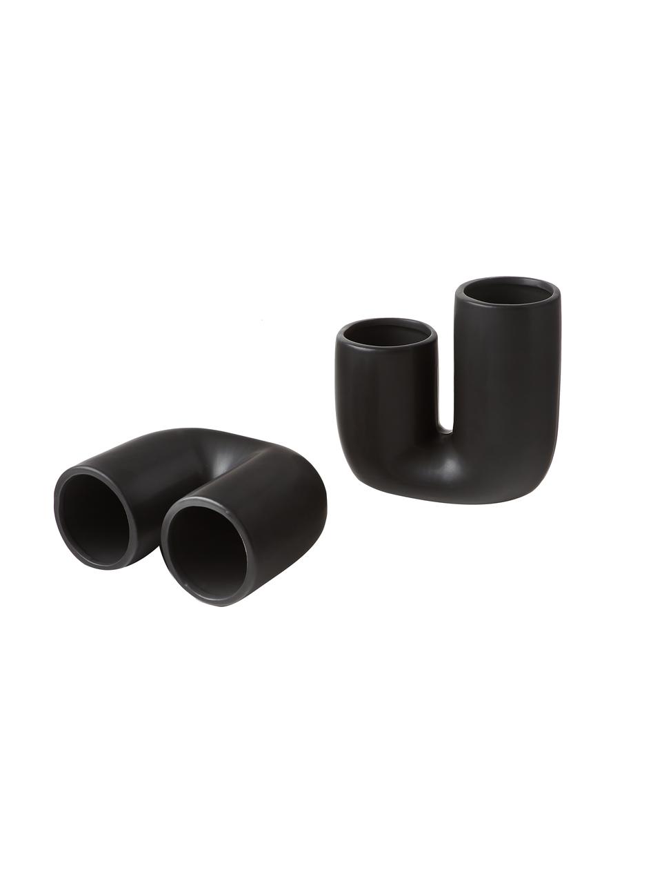 Set de jarrones artesanales de gres Filicio, 2 uds., Gres, Negro, Set de diferentes tamaños