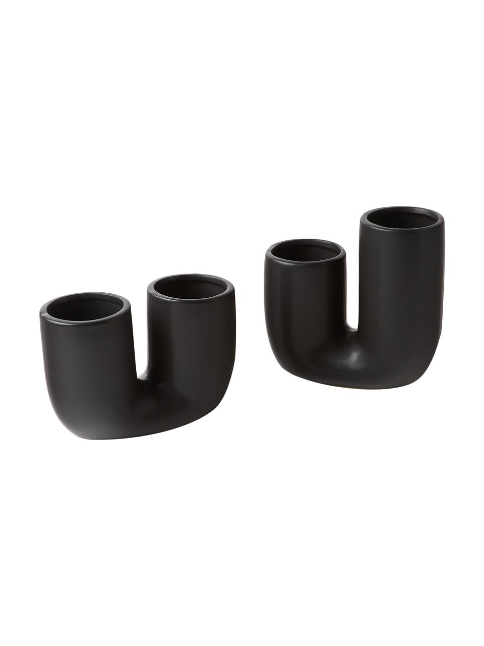 Set de jarrones artesanales de gres Filicio, 2 uds., Gres, Negro, Set de diferentes tamaños