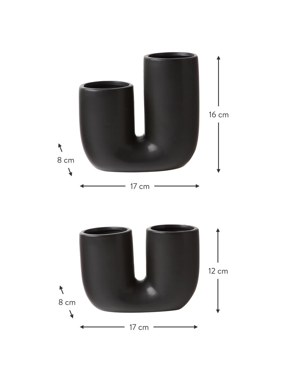 Handgemaakte design vazen Filicio van keramiek, set van 2, Keramiek, Zwart, Set met verschillende formaten