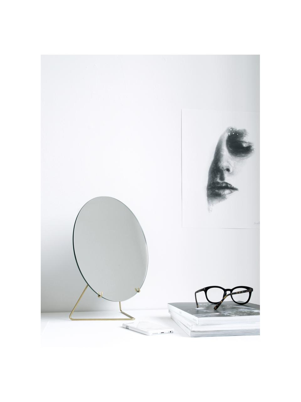 Kulaté kosmetické zrcadlo s ocelovým rámem Standing Mirror, Zlatá, Š 30 cm