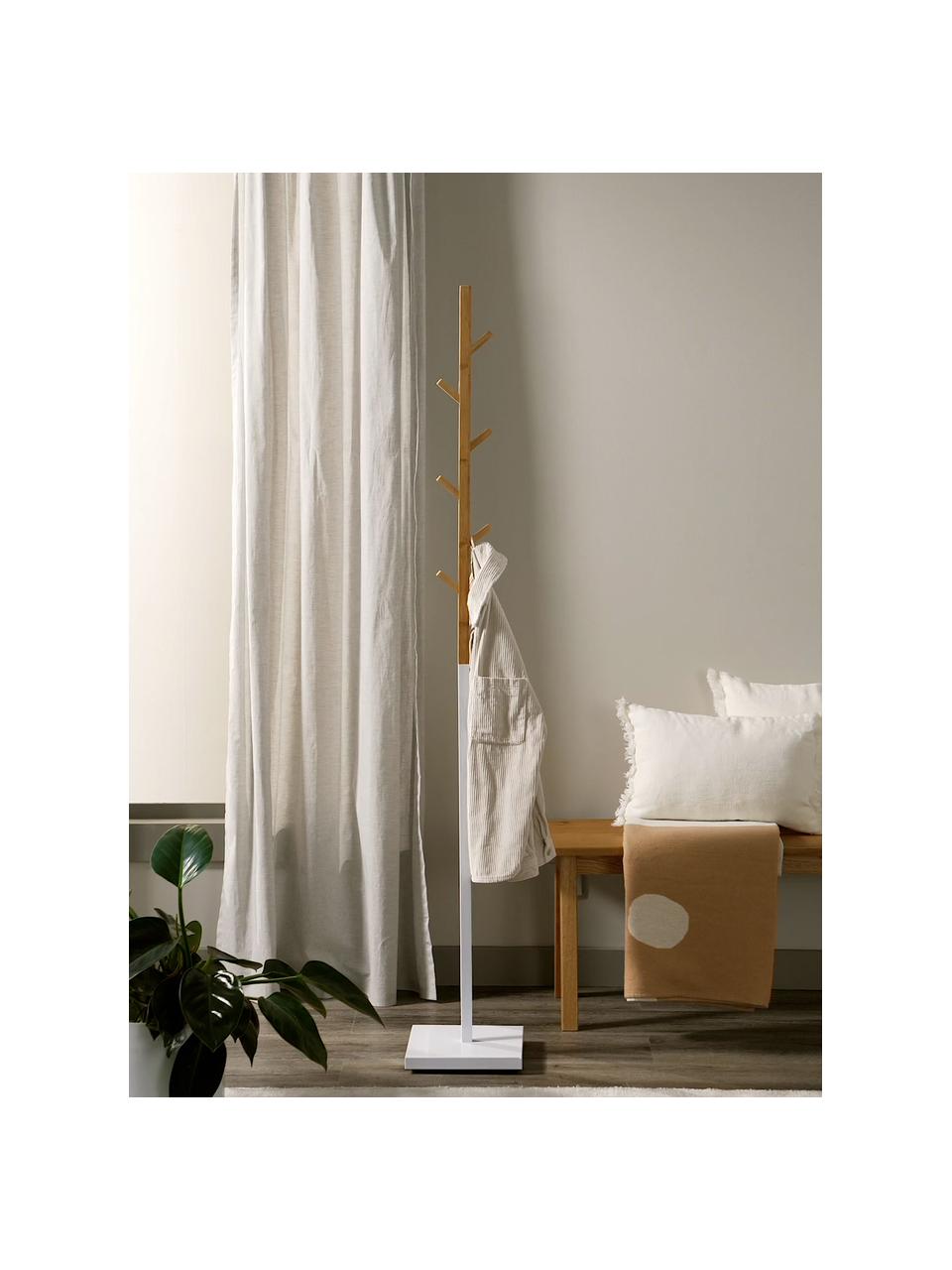 Perchero de pie Esteban, 6 ganchos, Bambú, metal, Marrón, blanco, Al 176 x An 26 cm