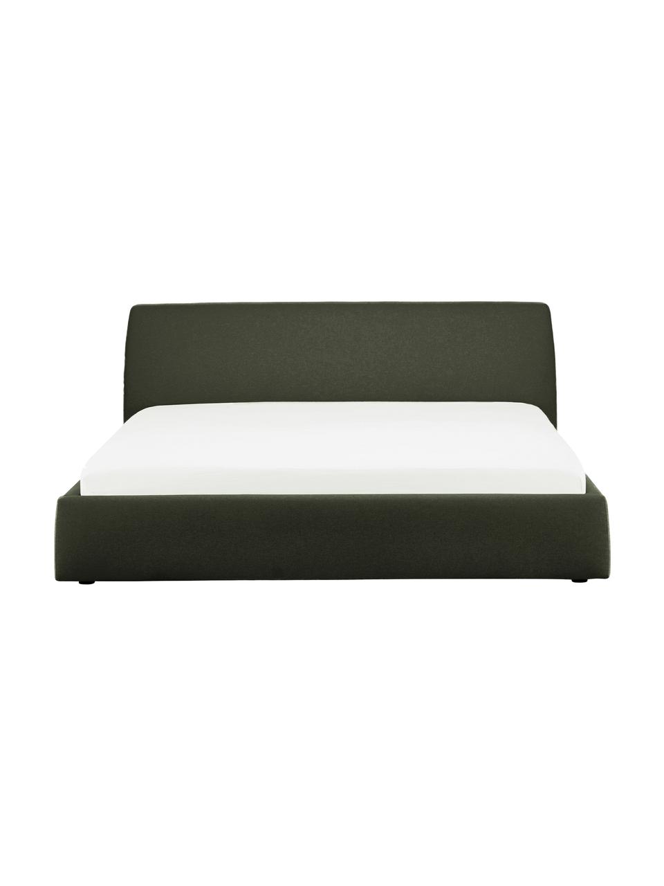 Letto imbottito con contenitore Cloud, Rivestimento: tessuto finemente struttu, Tessuto verde scuro, Larg. 200 x Lung. 200 cm