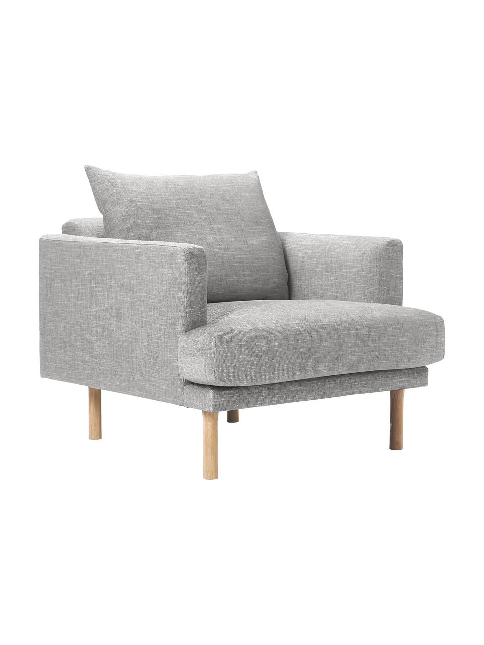 Poltrona Adrian, Rivestimento: 47% viscosa, 23% cotone, , Struttura: compensato, Gambe: legno di quercia oliato, Tessuto grigio chiaro, Larg. 90 x Alt. 79 cm