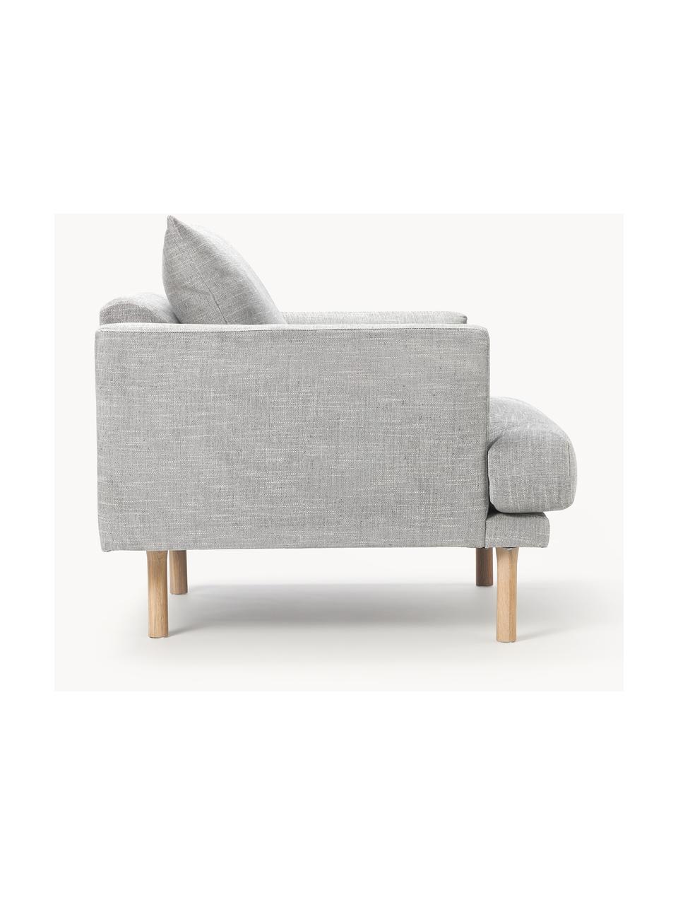 Sillón Adrian, Tapizado: 47% viscosa, 23% algodón,, Estructura: madera contrachapada, Patas: madera de roble barnizada, Tejido gris claro, An 90 x F 95 cm