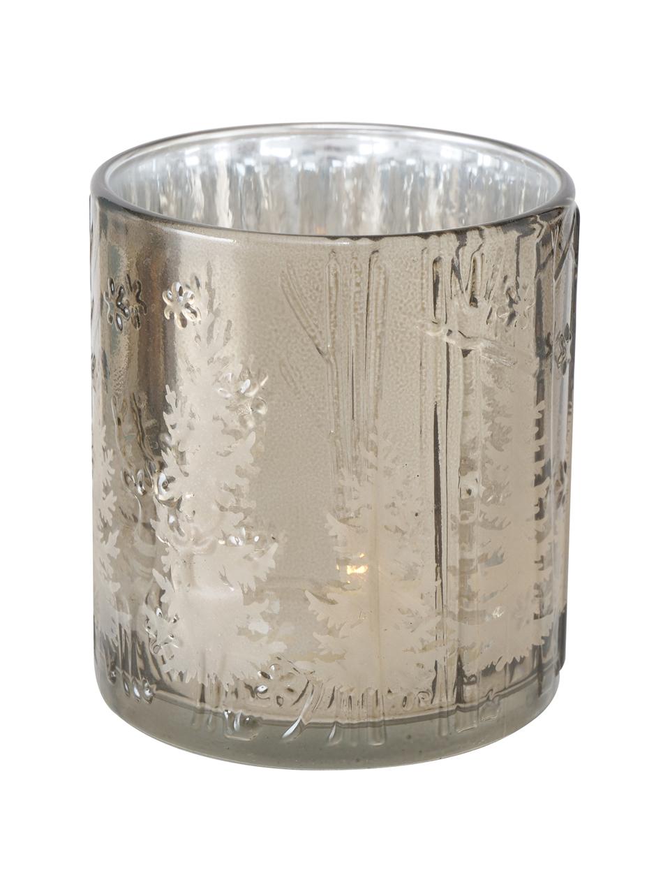 Teelicht-Set Skage, 2-tlg., Glas, lackiert, Silberfarben, Grau, glänzend, Ø 7 x H 8 cm