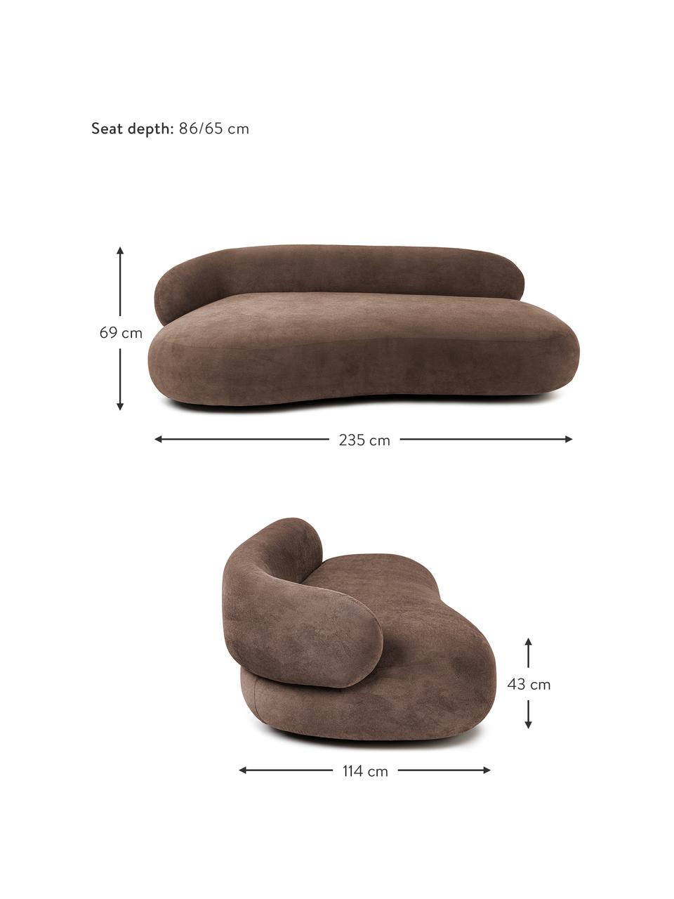 Divano a fagiolo 3 posti Alba, Rivestimento: 97% poliestere, 3% nylon , Struttura: legno massiccio di abete , Piedini: plastica, Tessuto marrone, Larg. 235 x Prof. 114 cm, schienale a sinistra