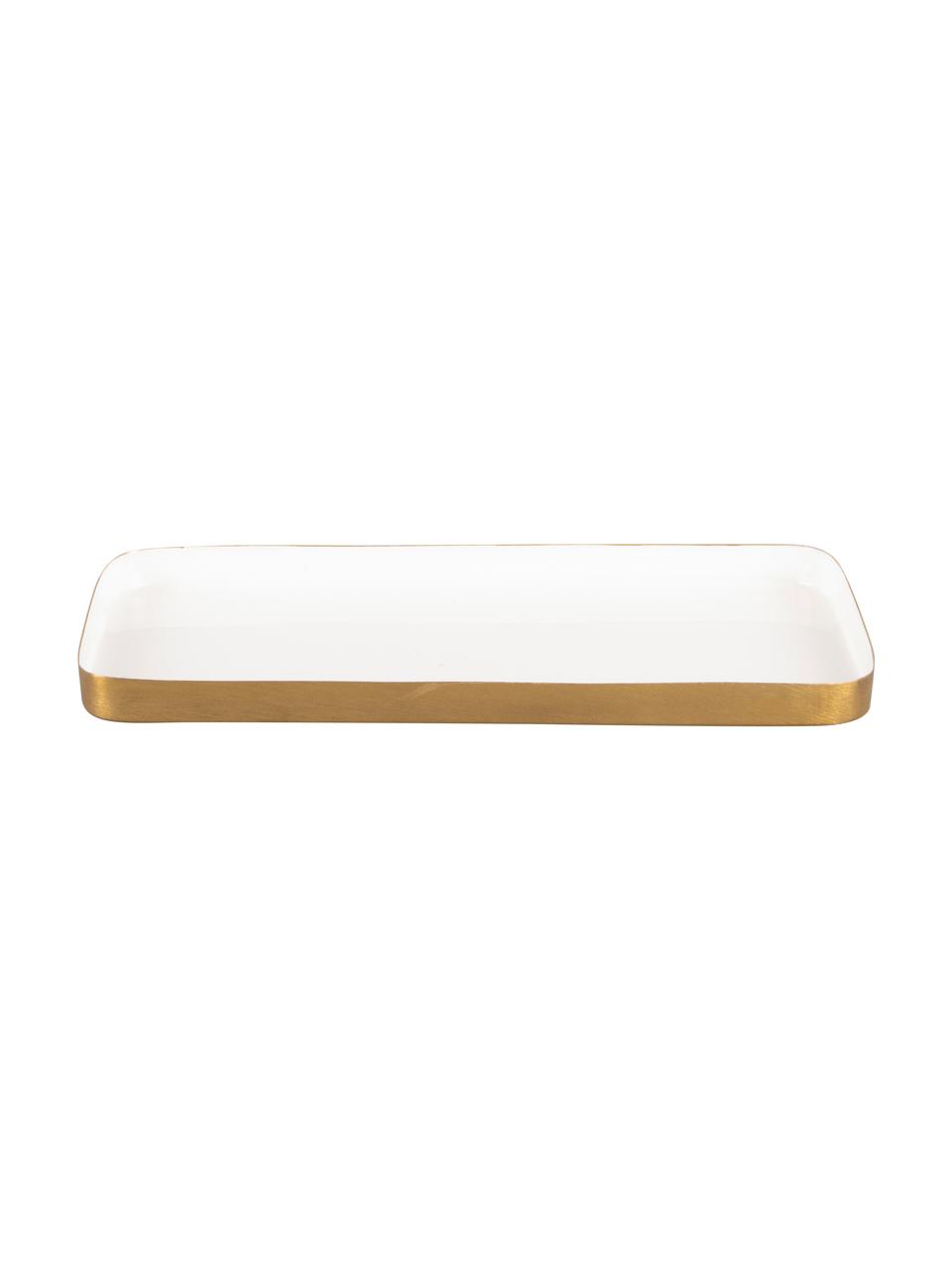 Decoratief dienblad Festive met glanzende oppervlak in wit, Gecoat metaal, Wit, goudkleurig, L 25 x B 13 cm