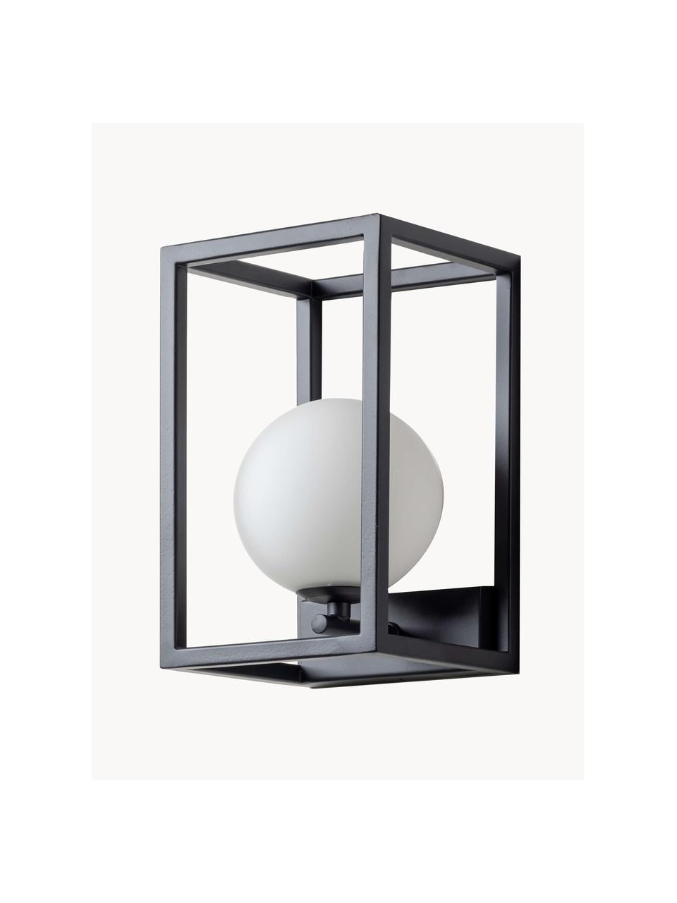 Aplique para exterior Lantern, Pantalla: vidrio opalino, Blanco, negro, An 15 x Al 25 cm