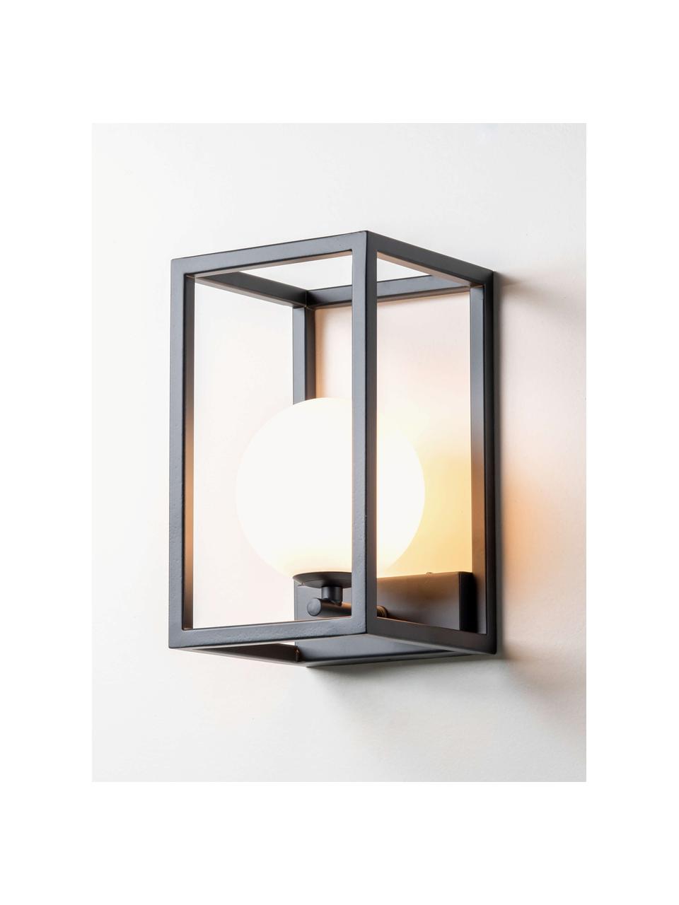 Aplique para exterior Lantern, Pantalla: vidrio opalino, Blanco, negro, An 15 x Al 25 cm