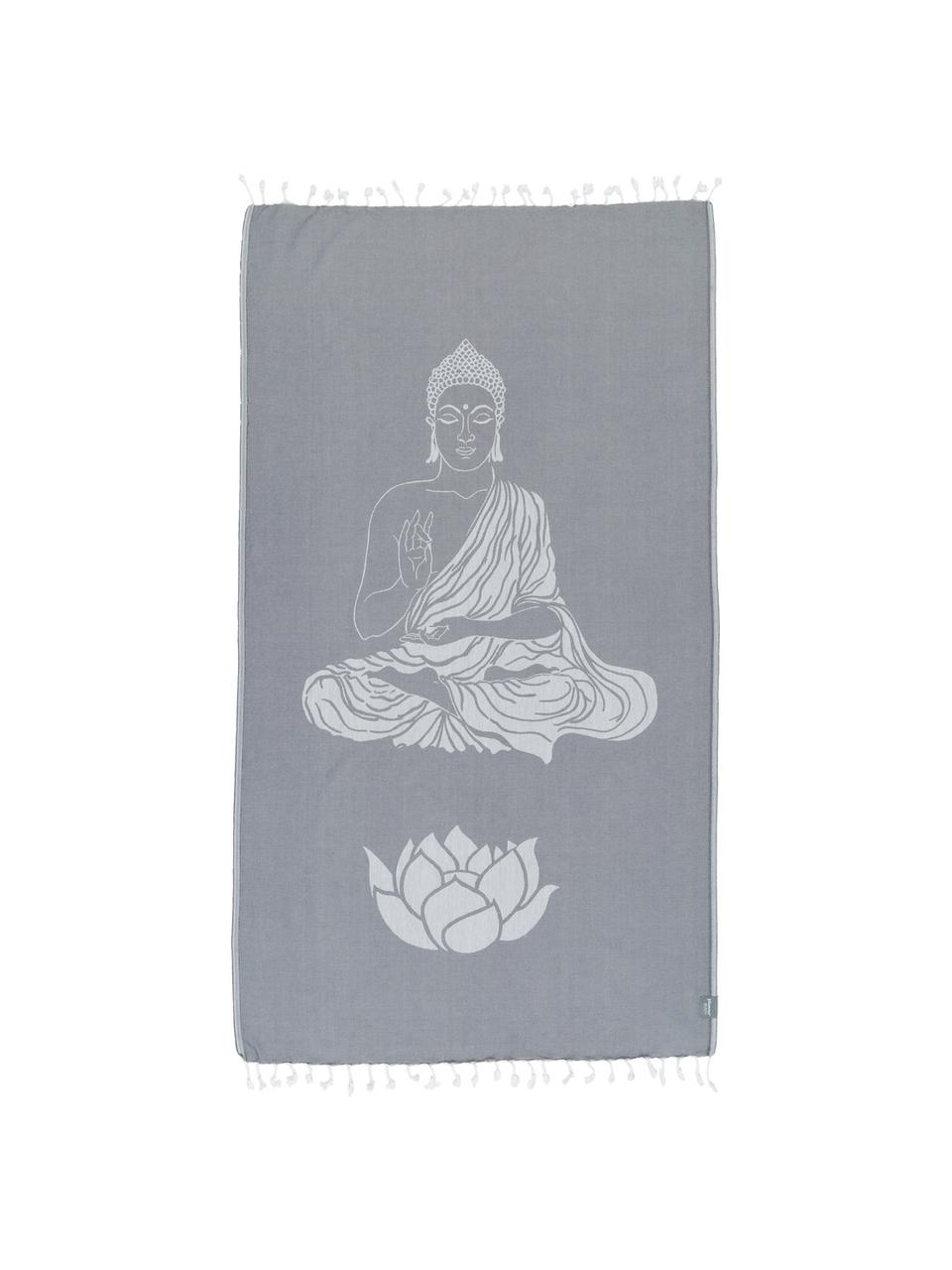 Hamamtuch Buddha, 100% Baumwolle, leichte Qualität, 180 g/m², Grau, Gebrochenes Weiss, 90 x 180 cm
