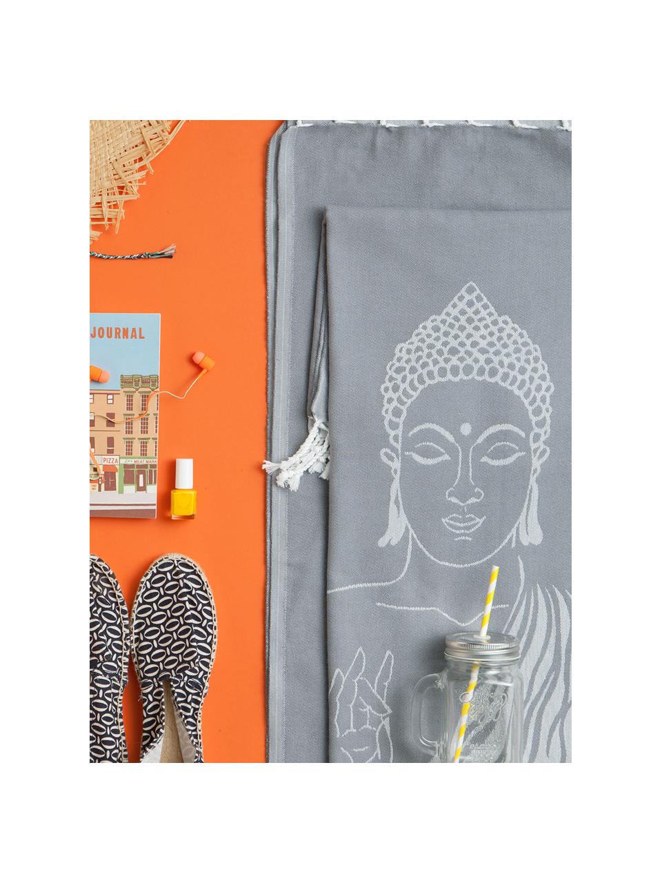 Fouta gris Buddha, Gris, blanc cassé