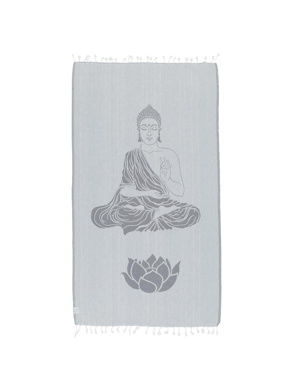 Hamamtuch Buddha, 100% Baumwolle, leichte Qualität, 180 g/m², Grau, Gebrochenes Weiss, 90 x 180 cm