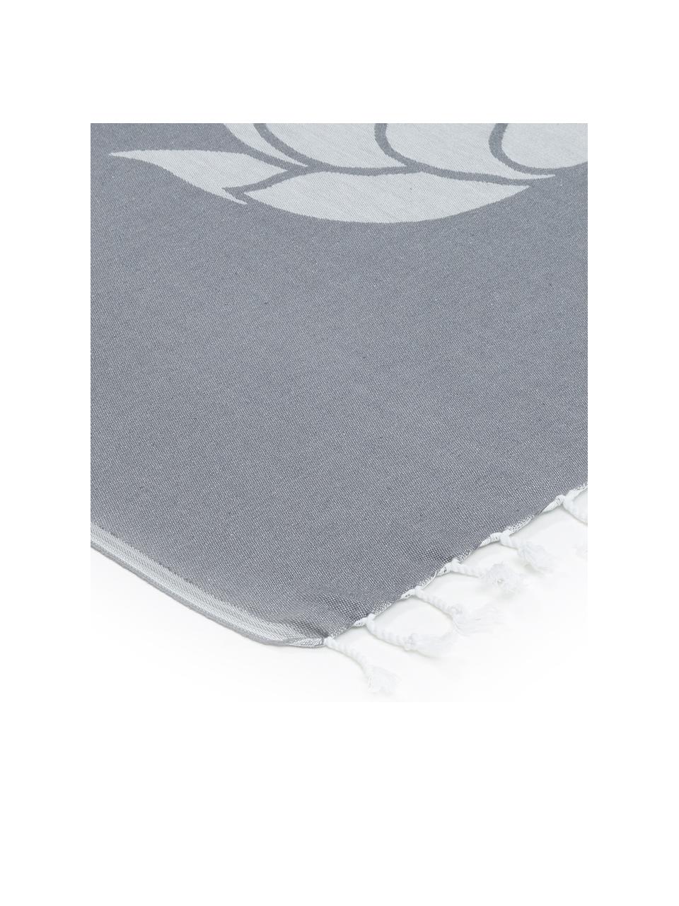 Telo fouta in cotone Buddha, 100% cotone
Qualità leggera, 180 g/m², Grigio, bianco latteo, Larg. 90 x Lung. 180 cm