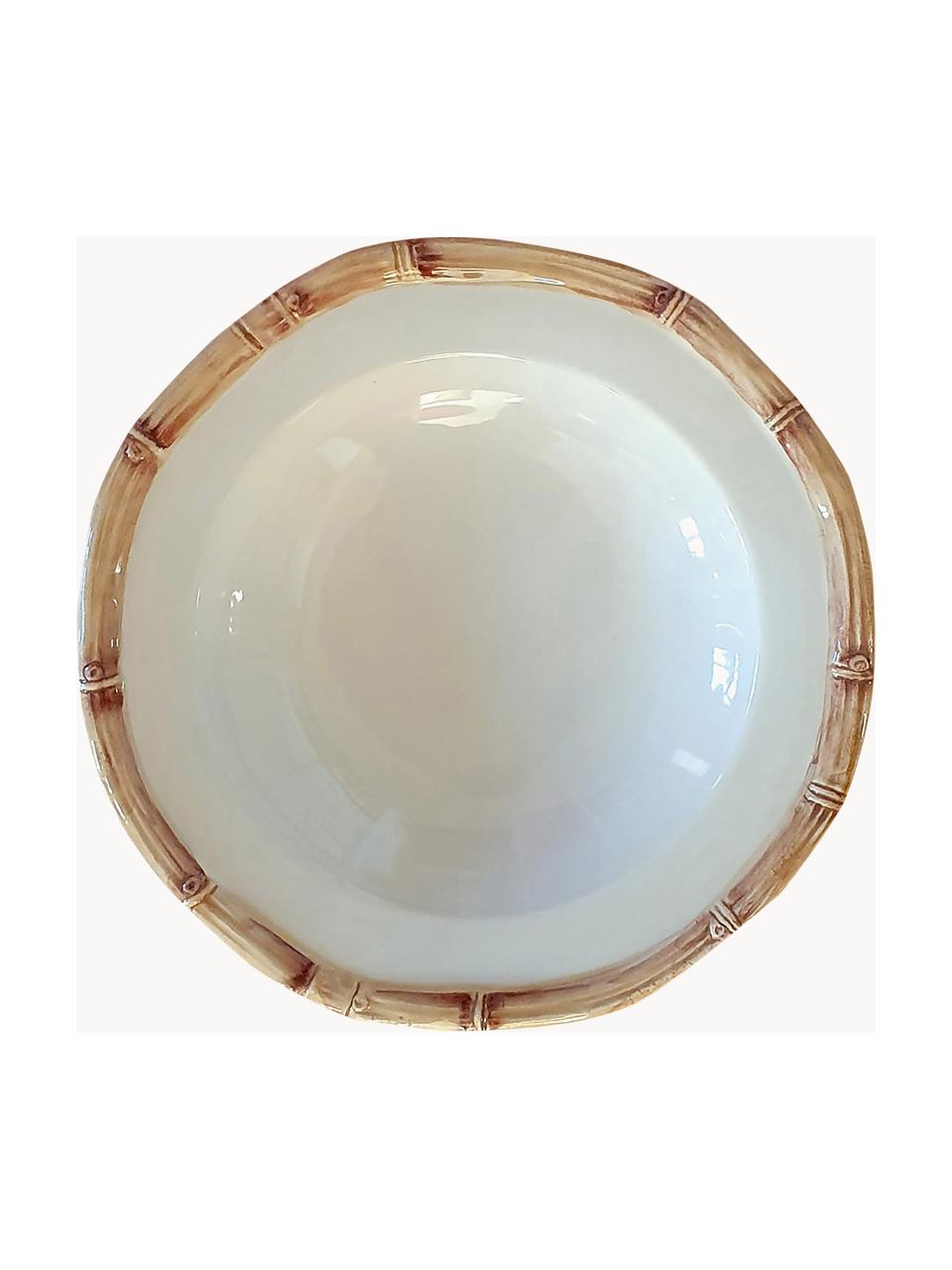 Assiette à soupe peinte à la main Bamboo, Céramique, Blanc cassé, beige, Ø 25 cm