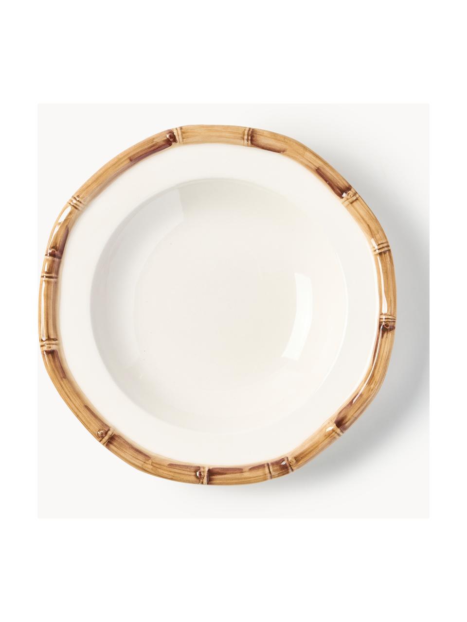 Handbemalter Suppenteller Bamboo, Keramik, Off White, Beige, Ø 25 cm