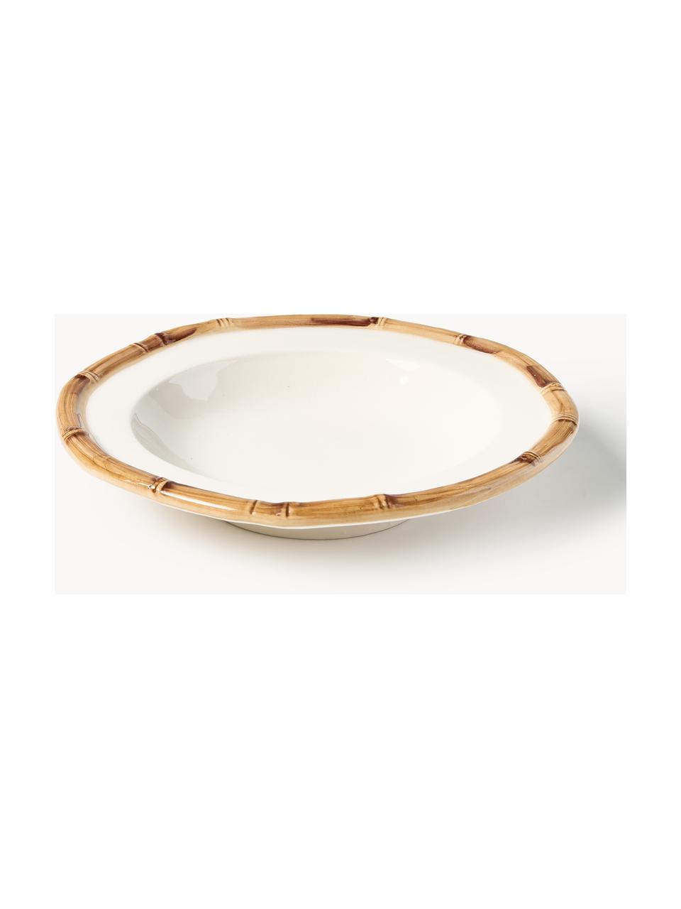 Handbemalter Suppenteller Bamboo, Keramik, Off White, Beige, Ø 25 cm