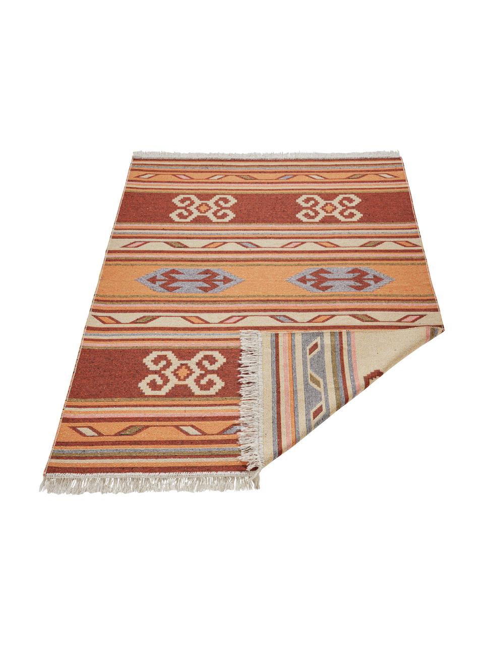 Kelim vloerkleed Tansa in ethnostijl van katoen, 100% katoen, Oranje, multicolour, B 160 x L 220 cm (maat M)