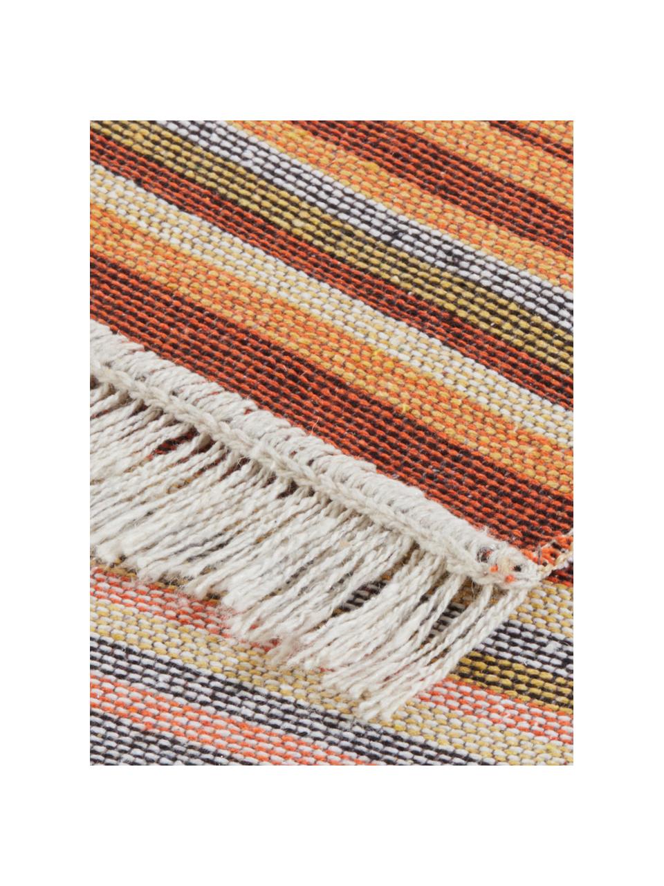 Kelim vloerkleed Tansa in ethnostijl van katoen, 100% katoen, Oranje, multicolour, B 160 x L 220 cm (maat M)