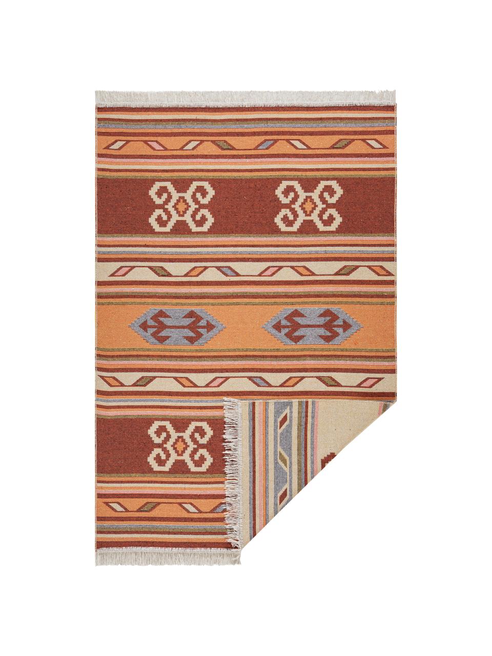 Kelimteppich Tansa im Ethno-Style aus Baumwolle, 100% Baumwolle, Orange, Mehrfarbig, B 160 x L 220 cm (Größe M)