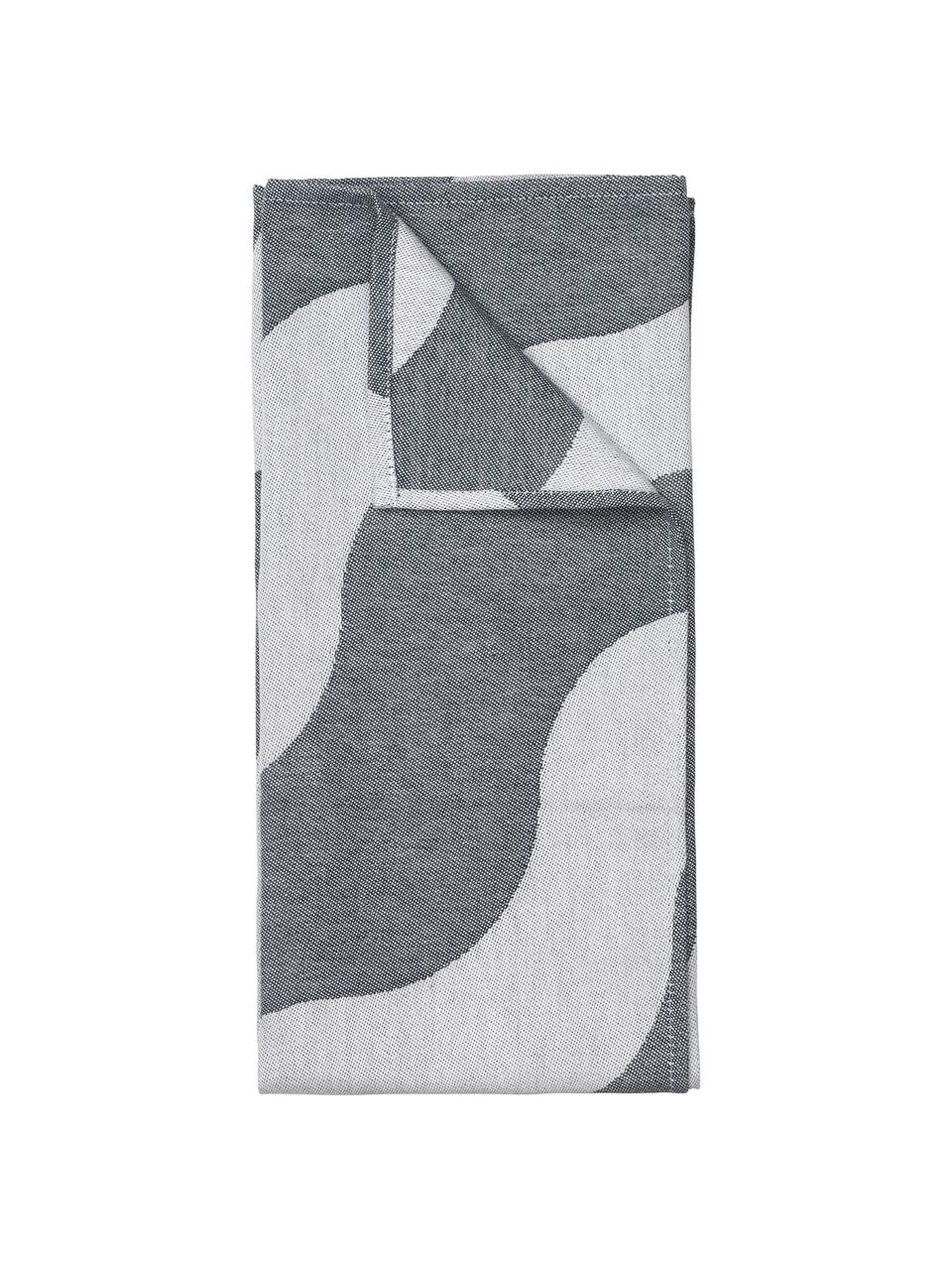 Katoenen theedoeken Tide in golflook, 2 stuks, 100% katoen, Donkergroen, wit, B 50 x L 70 cm