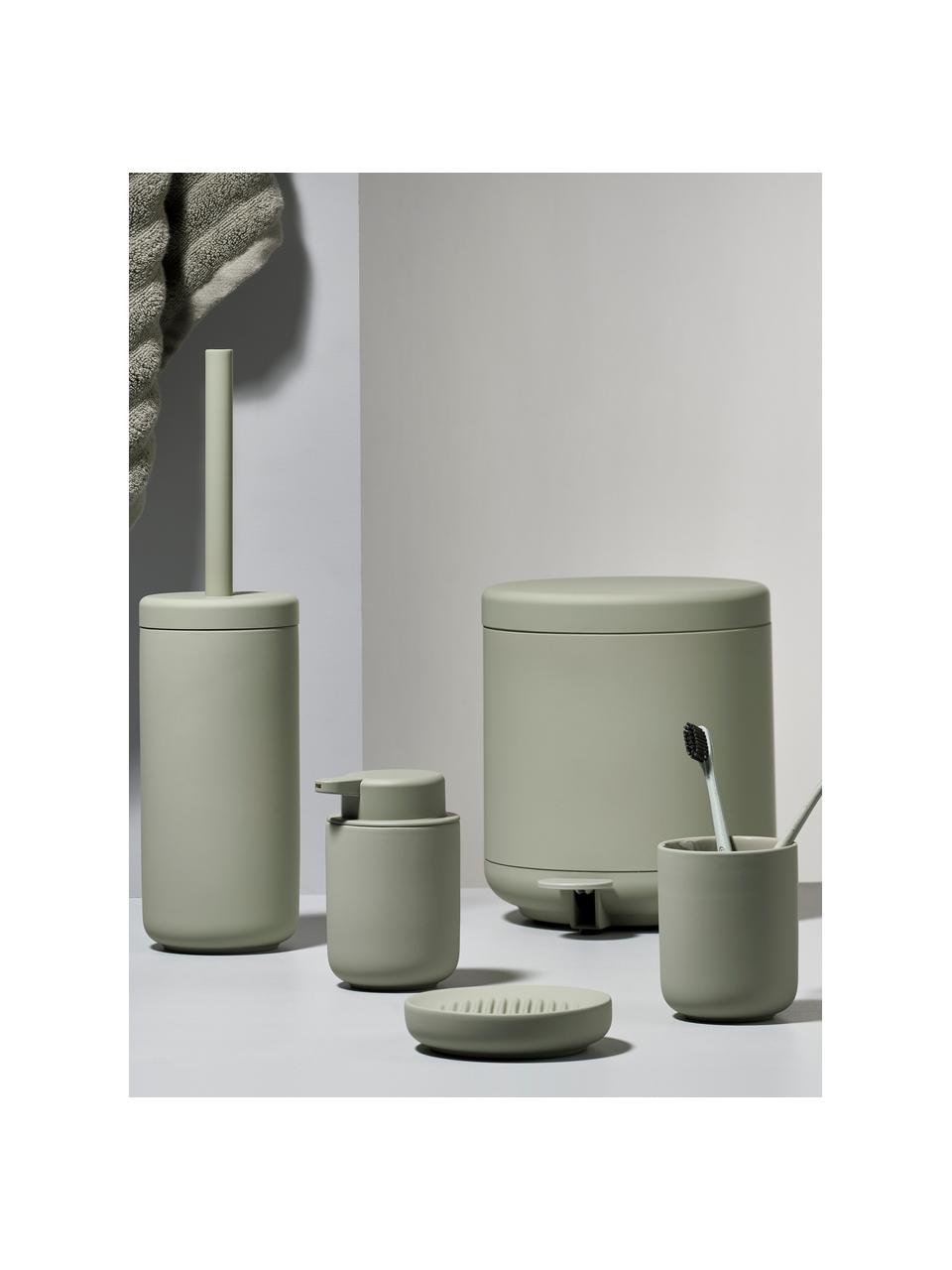 Toilettenbürste Ume mit Behälter, Behälter: Steingut überzogen mit So, Griff: Kunststoff, Eukalyptusgrün, Ø 10 x H 39 cm